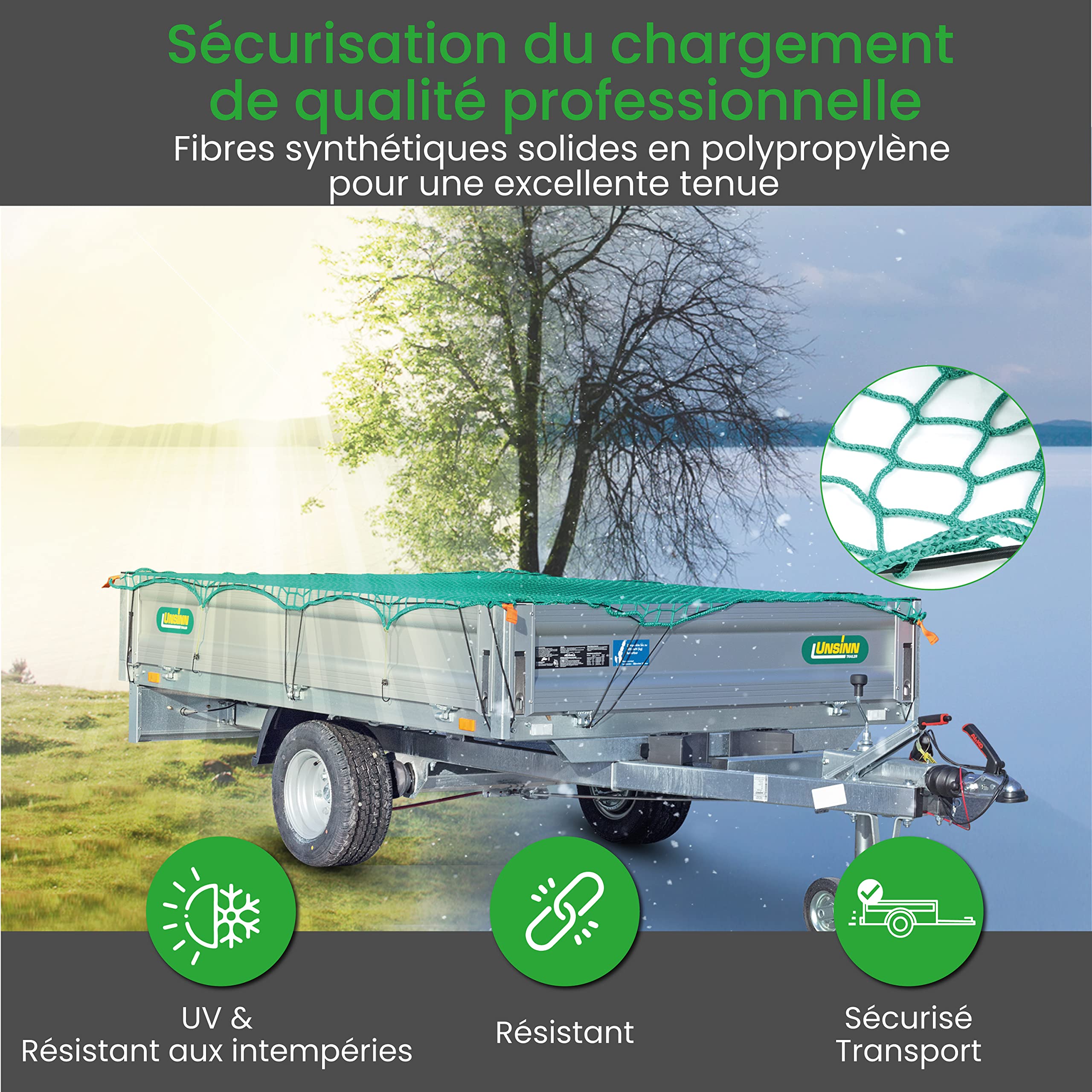 CargoVA® Filets de Remorque 220x150 cm - Filet de remorque avec Corde en Caoutchouc et marquage des Coins - Bache Remorque pour Une Sécurisation Parfaite du Chargement