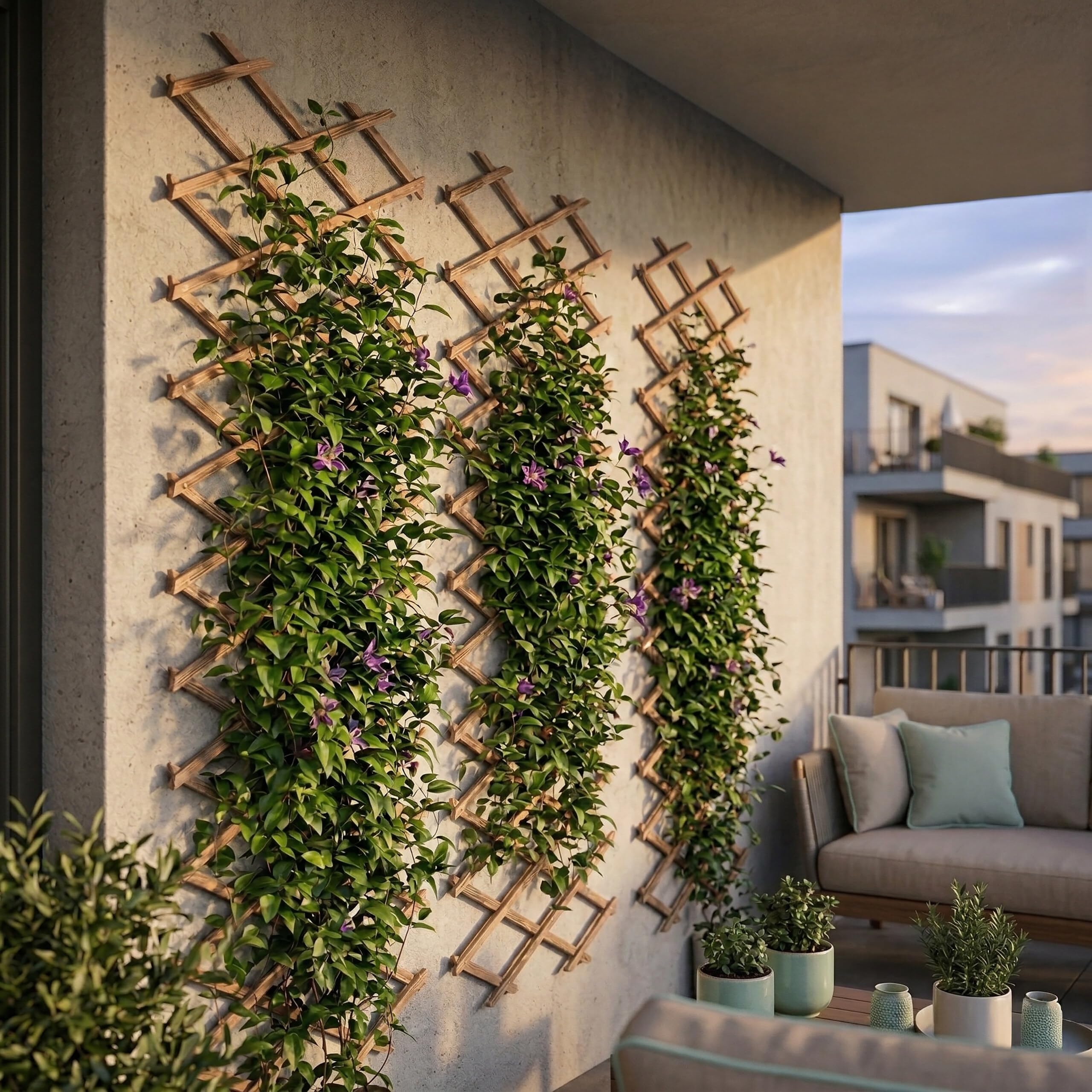 Relaxdays Treillis Extensible, Lot de 3, 270 x 45 cm, Bois brûlé, Fixation Murale, pour Plantes grimpantes