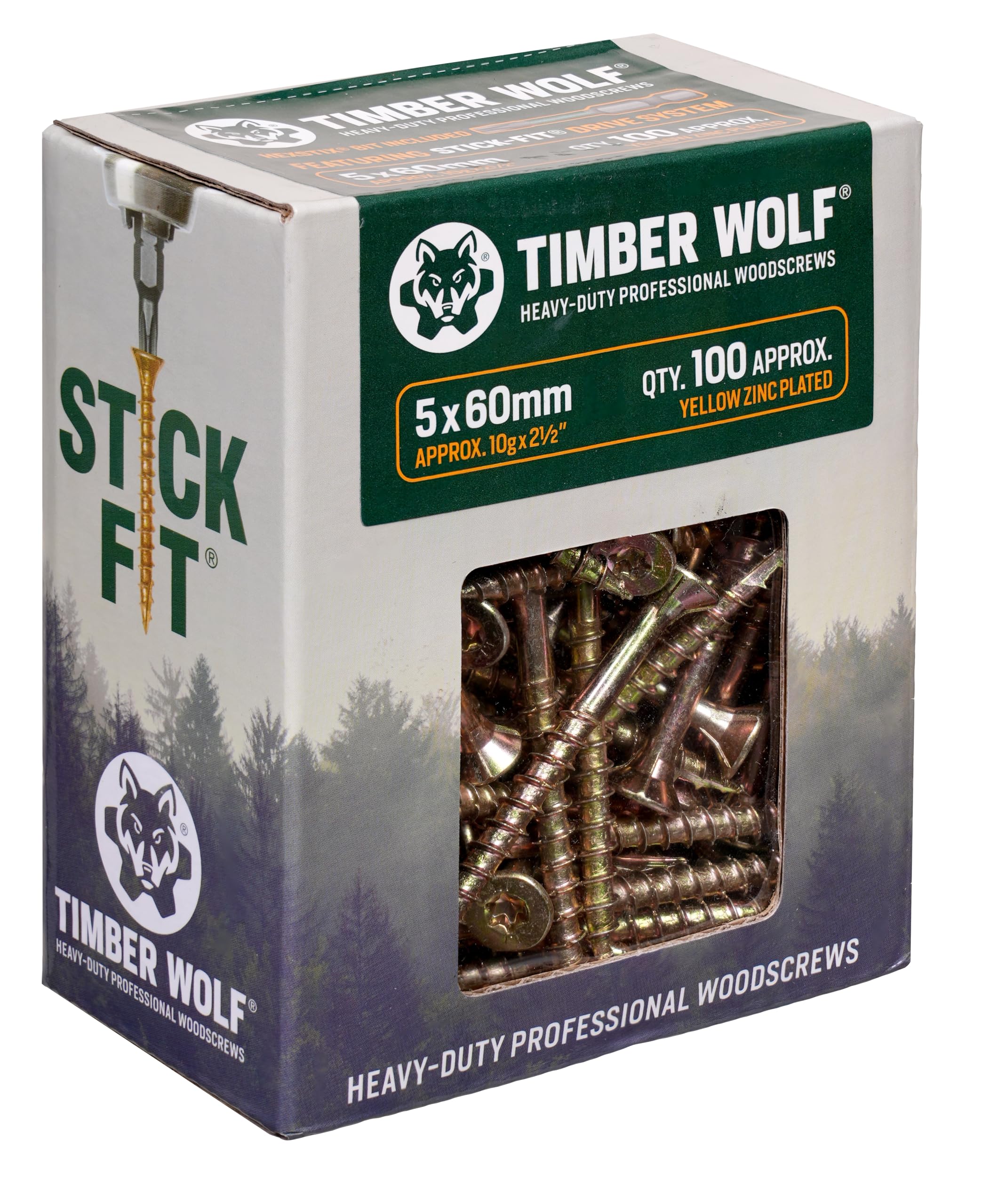TIMBER WOLF TW50060 Woodscrews , Zinc & Yellow (Gold)- 5.0 x 60mm - Box of 100