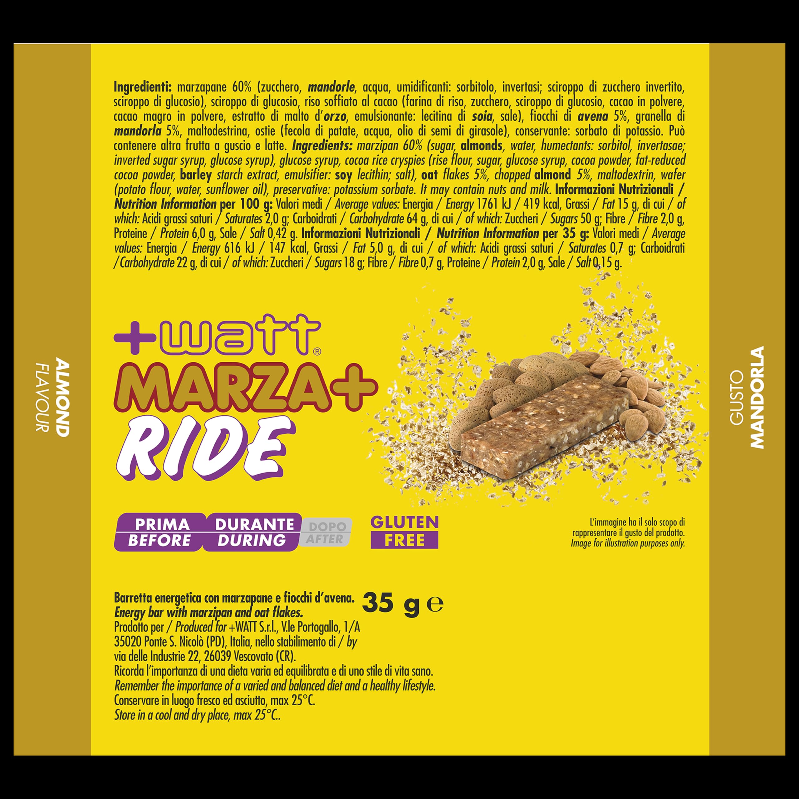 Marza+ Ride - Barretta Energetica ad Alta Percentuale di Carboidrati - Gusto: Mandorla - 24 Barrette