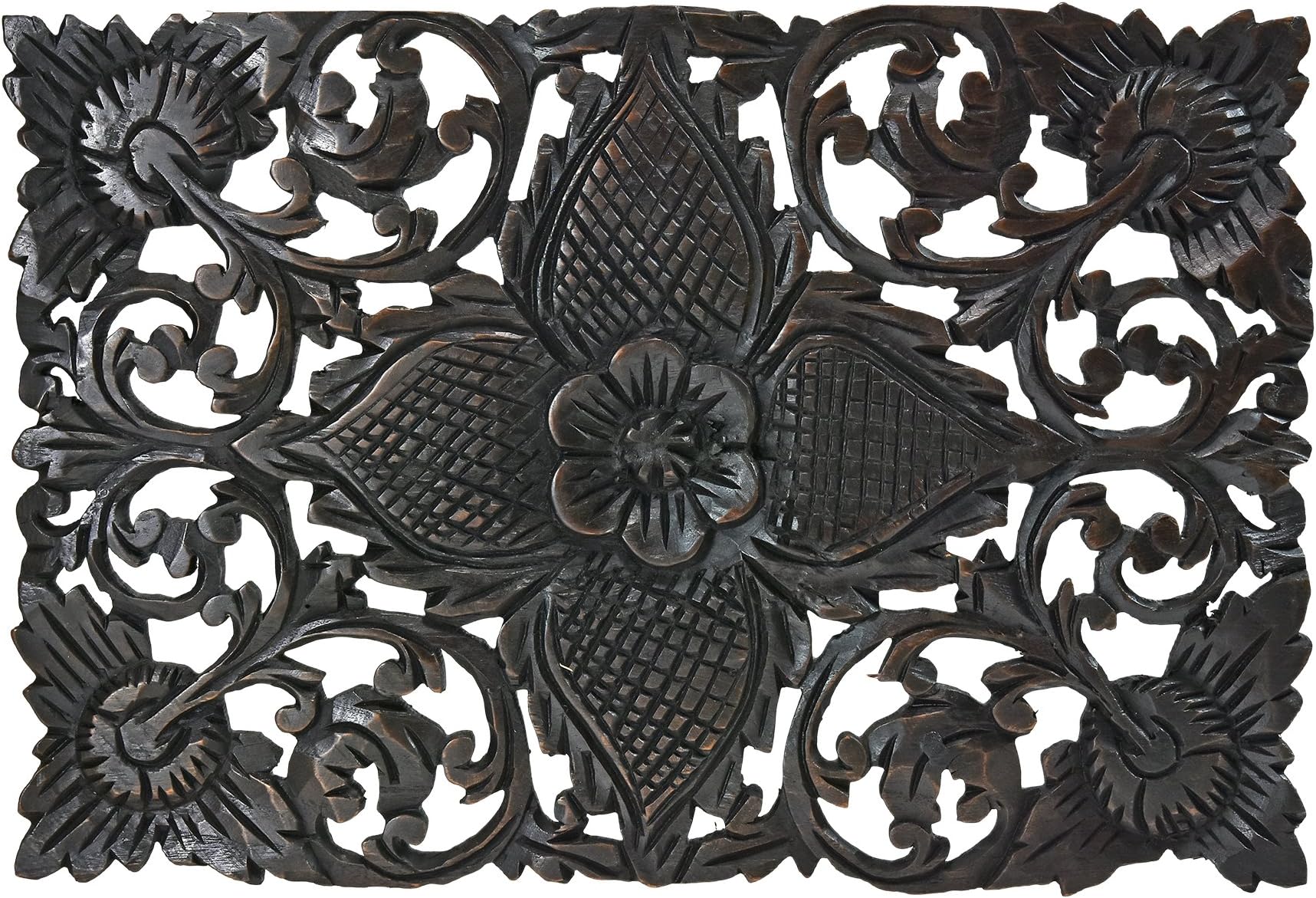 AeraVida Majestic Thai Hibiscus Hand Carved Teak Wood Wall Art