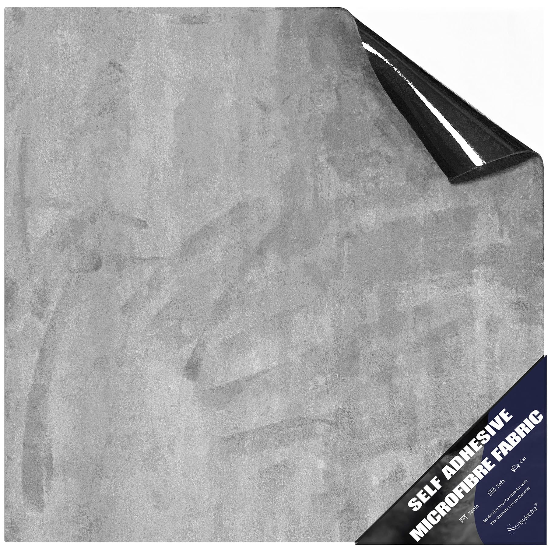 Self-Adhesive Microfibre Fabric, Stretch Suede Look, Faux Leather, Stretchy Fabric Velour, Self-Adhesive Fabric for Cockpit, Car Seat (White Grey, 150 x 50 cm) — image 1
