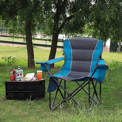 Miniatura 2 de Colorsoul Silla de camping plegable de gran tamaño, silla de campamento acolchada para exteriores, soporte de 300 libras con portavasos y bolsa