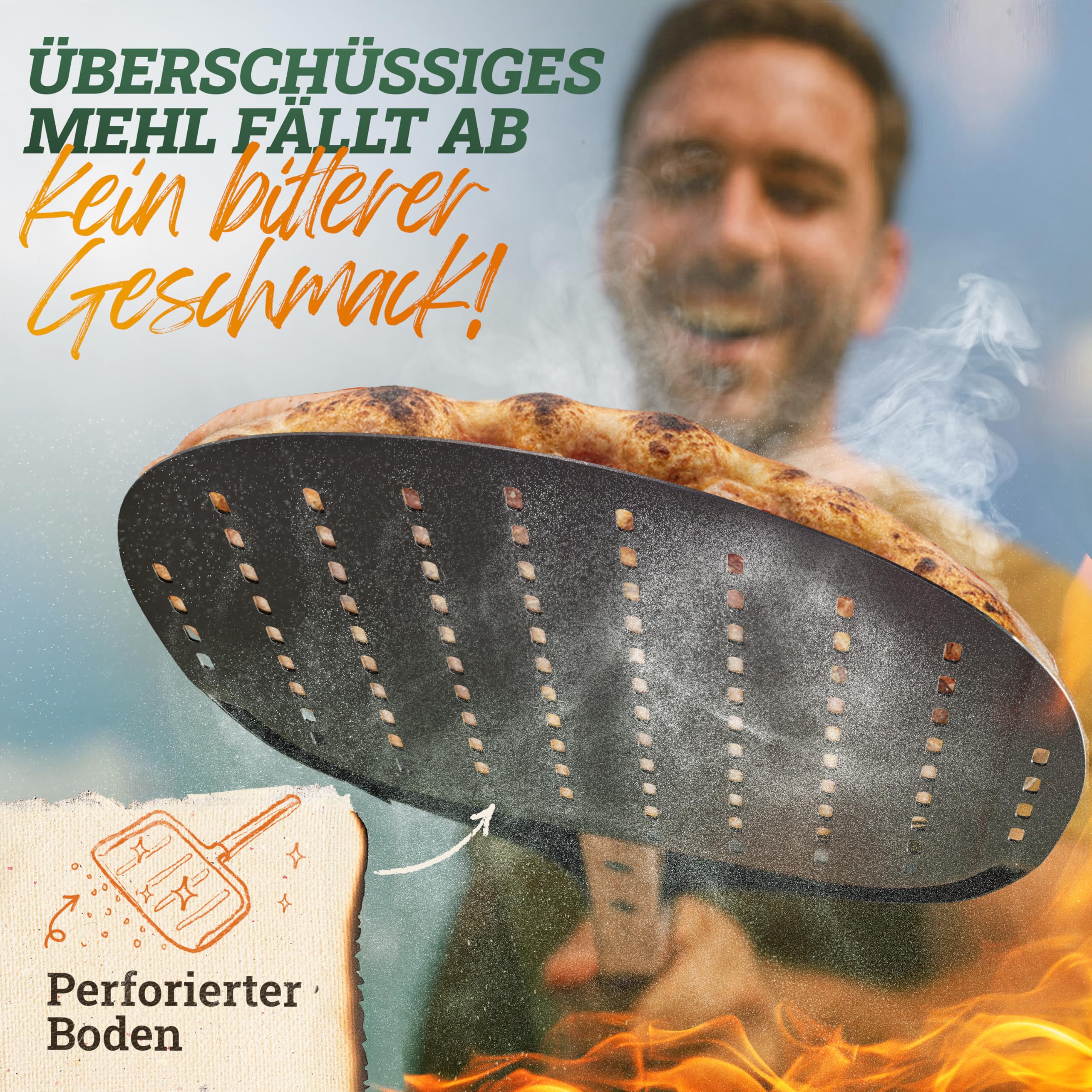 LIKAYA Pizzaschieber [32 x 32 x 62cm] Pizzaschaufel aus schwarzem Aluminium & Griff aus FSC-Akazienholz – Kein Ankleben dank Antihaftbeschichtung – für Pizzaofen & Pizzastein