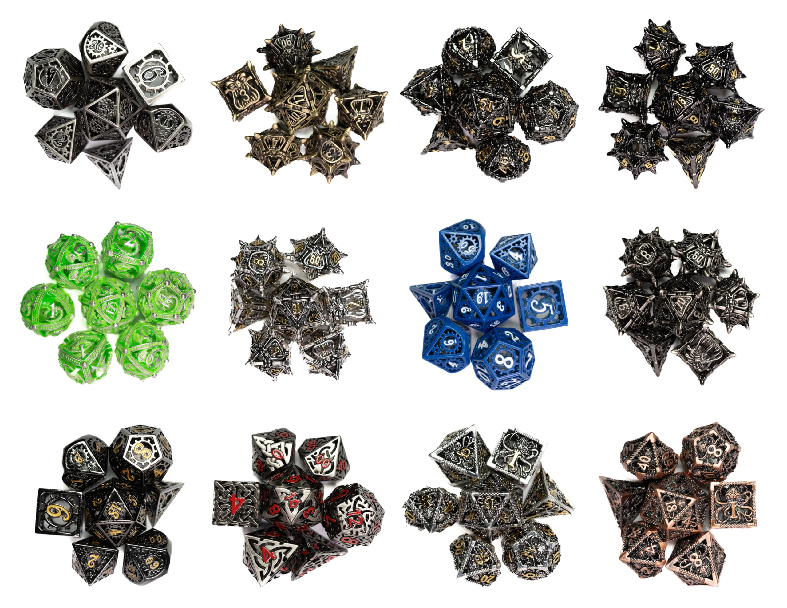 Sac à dés mystère | Lot de 7 dés polyédriques de jeu | Un ensemble choisi au hasard | RPG, DND, etc. (Ensemble métallique creux mystère)