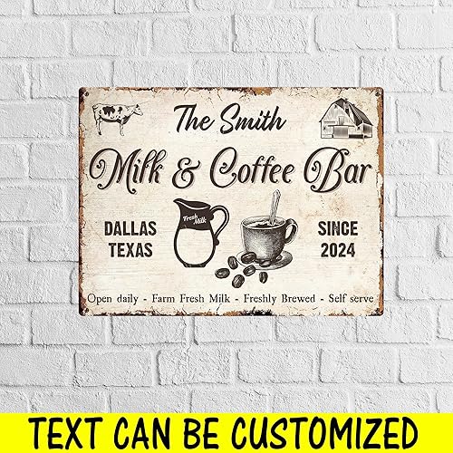 Miniatura 3 de Letrero de café rústico personalizado para decoración de cafetería, letrero personalizado de barra de café de granja, leche fresca de granja,