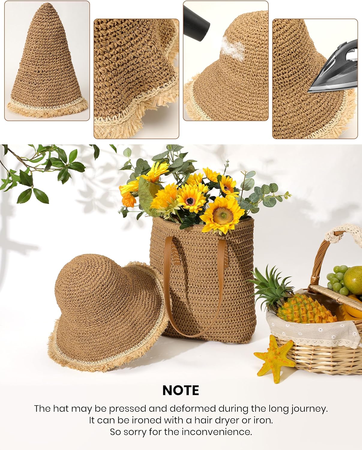 Straw Beach Bags for Women & Sun Hat Set, Beach Hats for Women UPF 50+ Protection for Summer Travel 2026