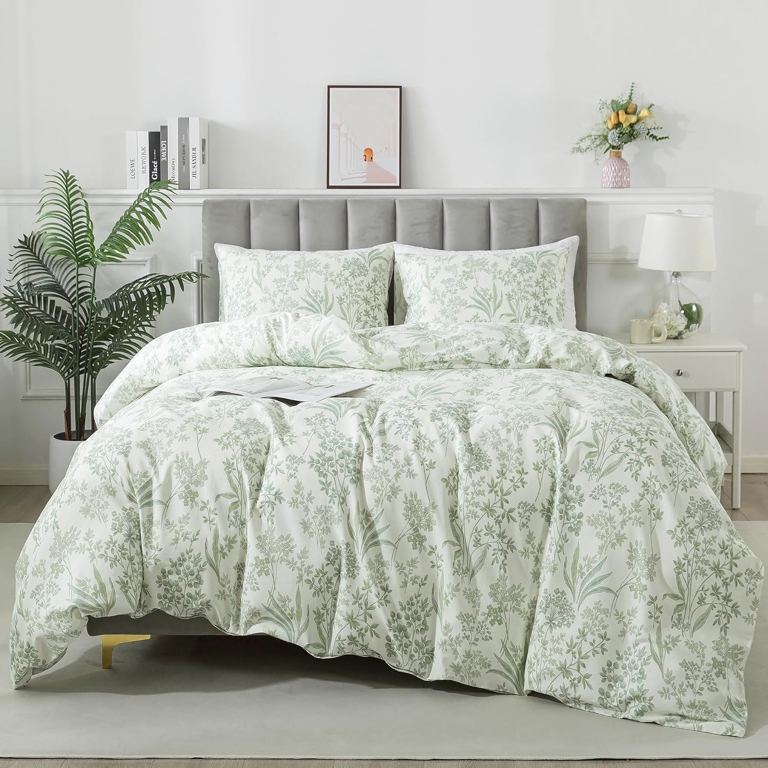 HoneiLife Cotton Duvet Cover Queen - Floral Comforter Cover 3-PC, Botanical Bedlinen Sets with Zipper Closure & Corner Ties, Wildflower Comforter Cover Sets - Image 2