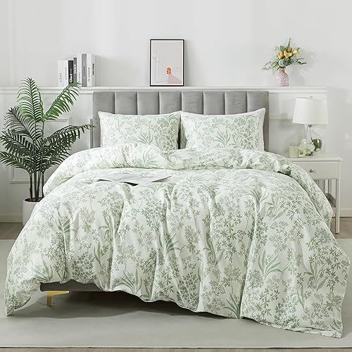 Miniatura 306 de HoneiLife - Juego de funda de edredón floral 100% algodón, 3 piezas, botánica, ropa de cama con cierre de cremallera y lazos en las esquinas