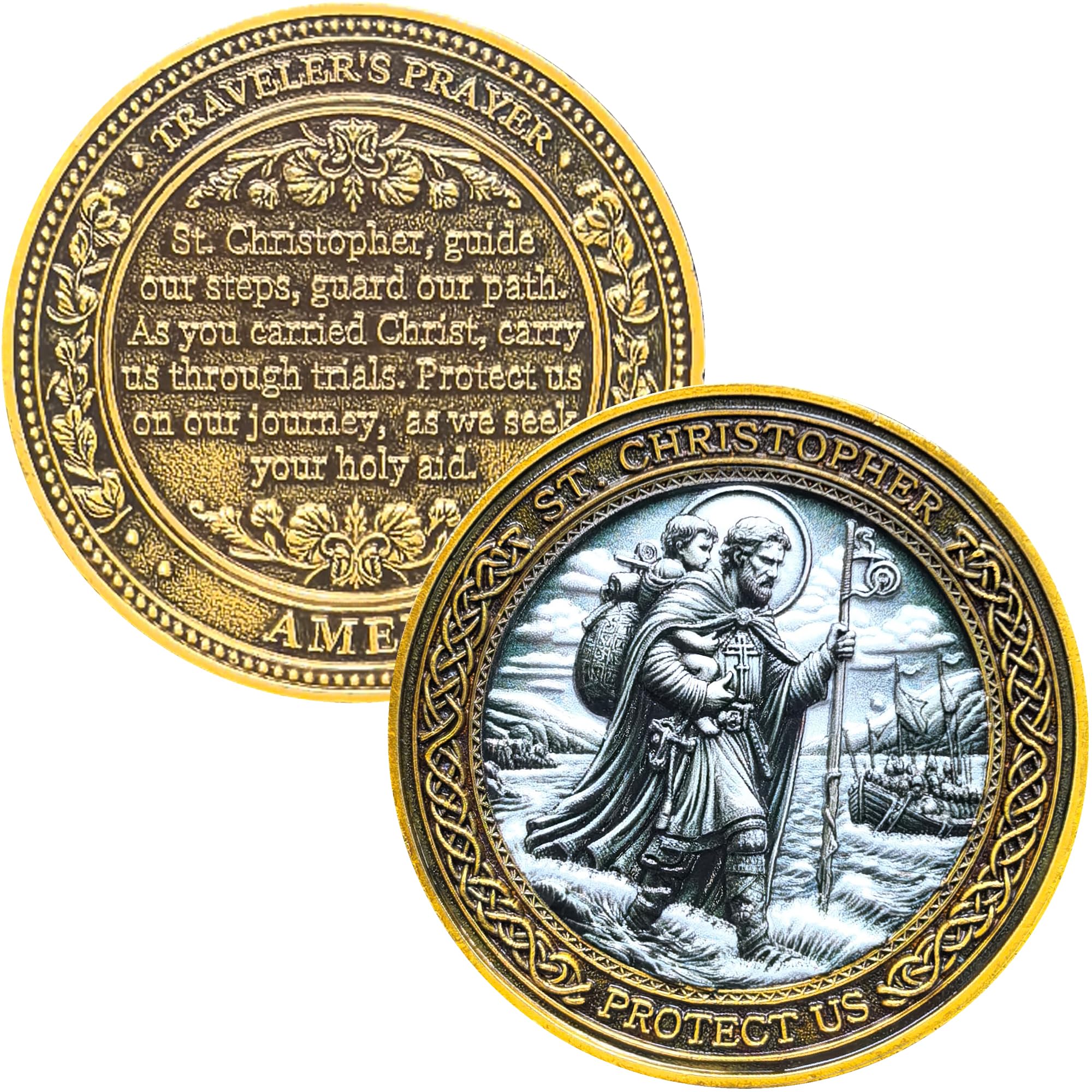 St. Christopher Challenge Coin – 1.57" Traveler's Protection Coin with Prayer for Safe Journey – Religious Keepsake for Travel & Faith