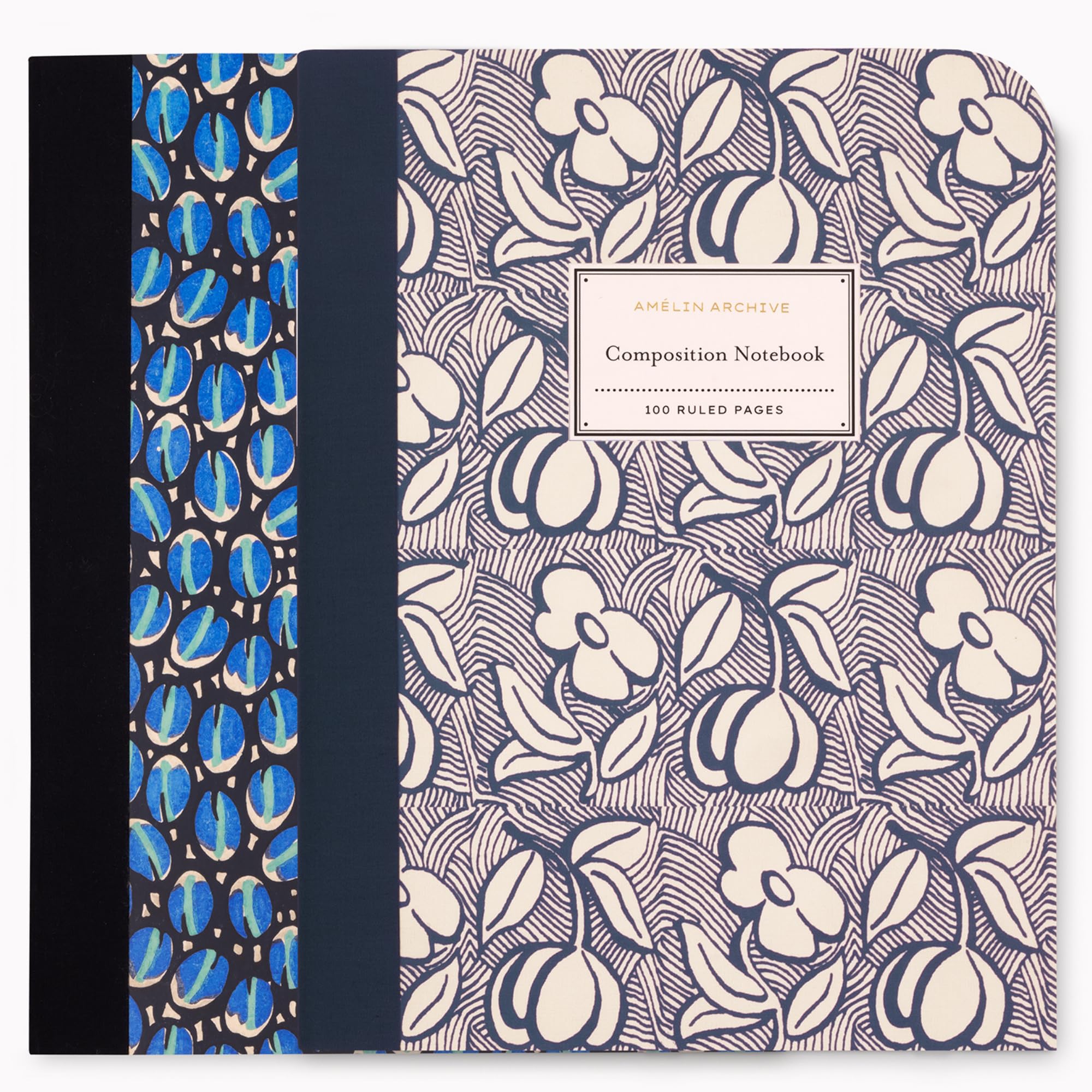 AMÉLIN ARCHIVE Set of 2 Composition Notebooks 9.75" x 7.6" with 100 Lined Pages (Moderne/Kelmscott)