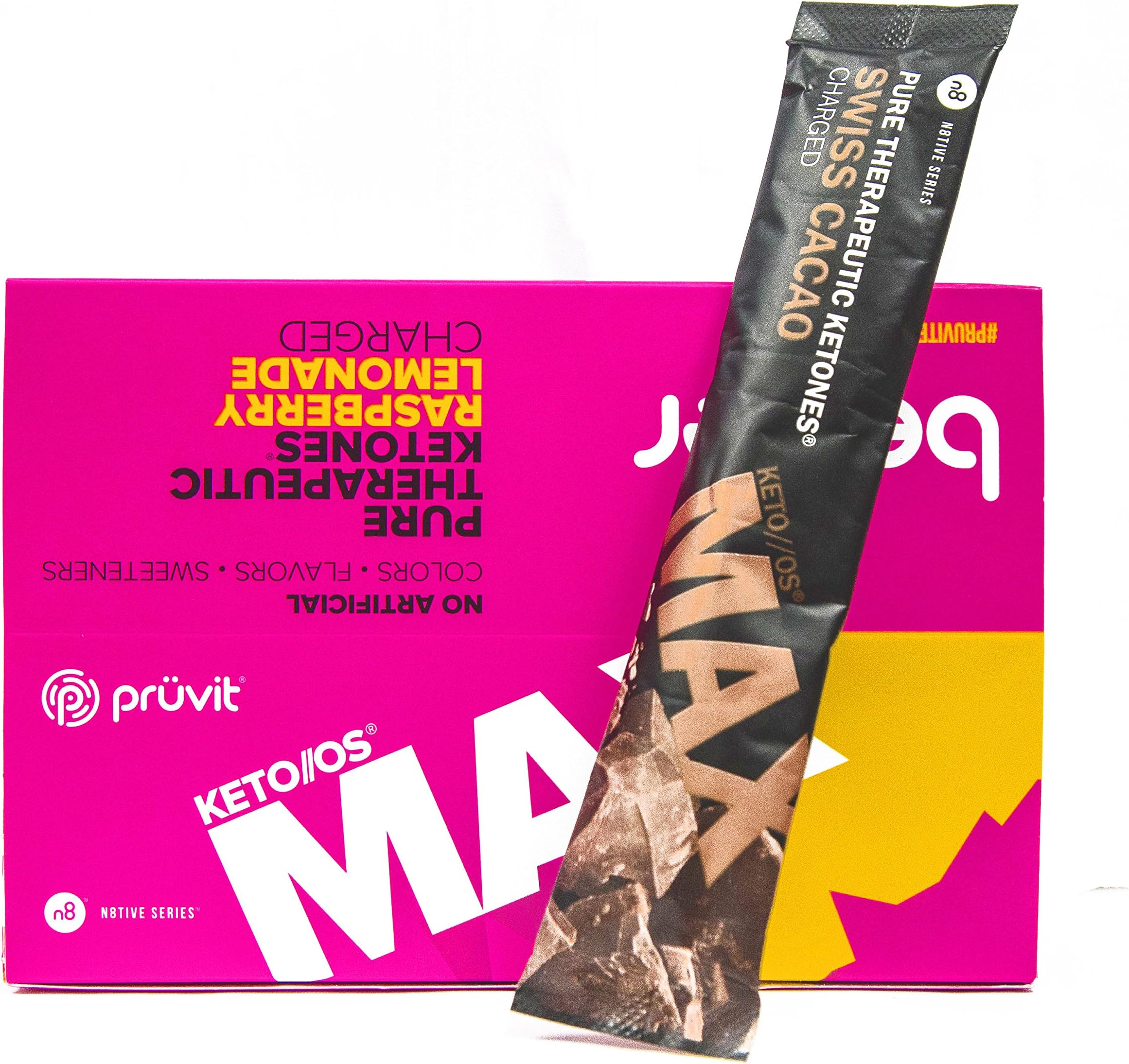 Pruvit KETO OS MAX Raspberry Lemonade Charged 20 Pack w/ 1 Swiss Cacao Charged Packet