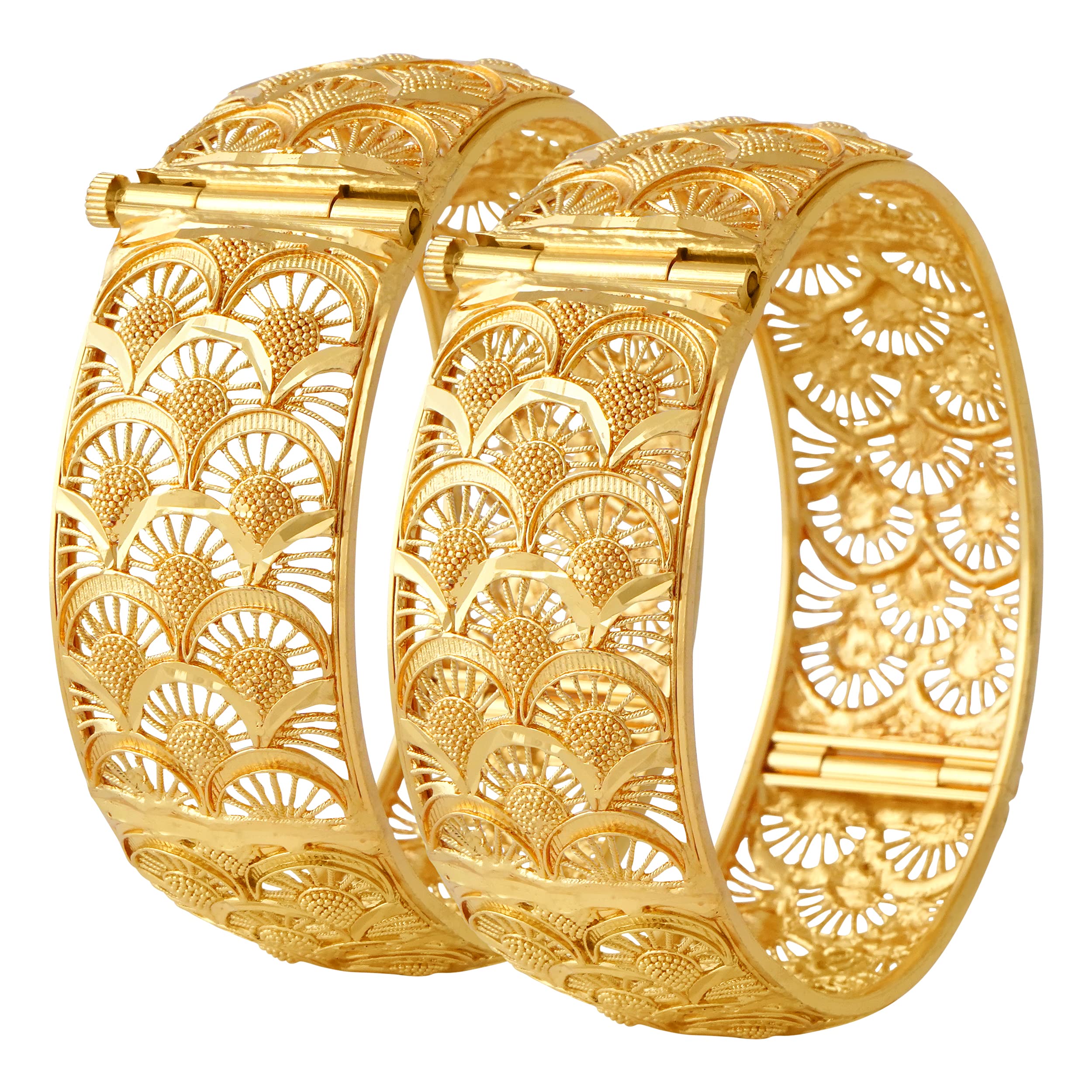 Mansiyaorange Two Broad Anti clockwise Screw Opnable Gold Filigree Floral 3D Work Bangles/Bangdi/Chudi/for Women(2.10) (B0C1KTXDJ1) Amazon Price History, Amazon Price Tracker