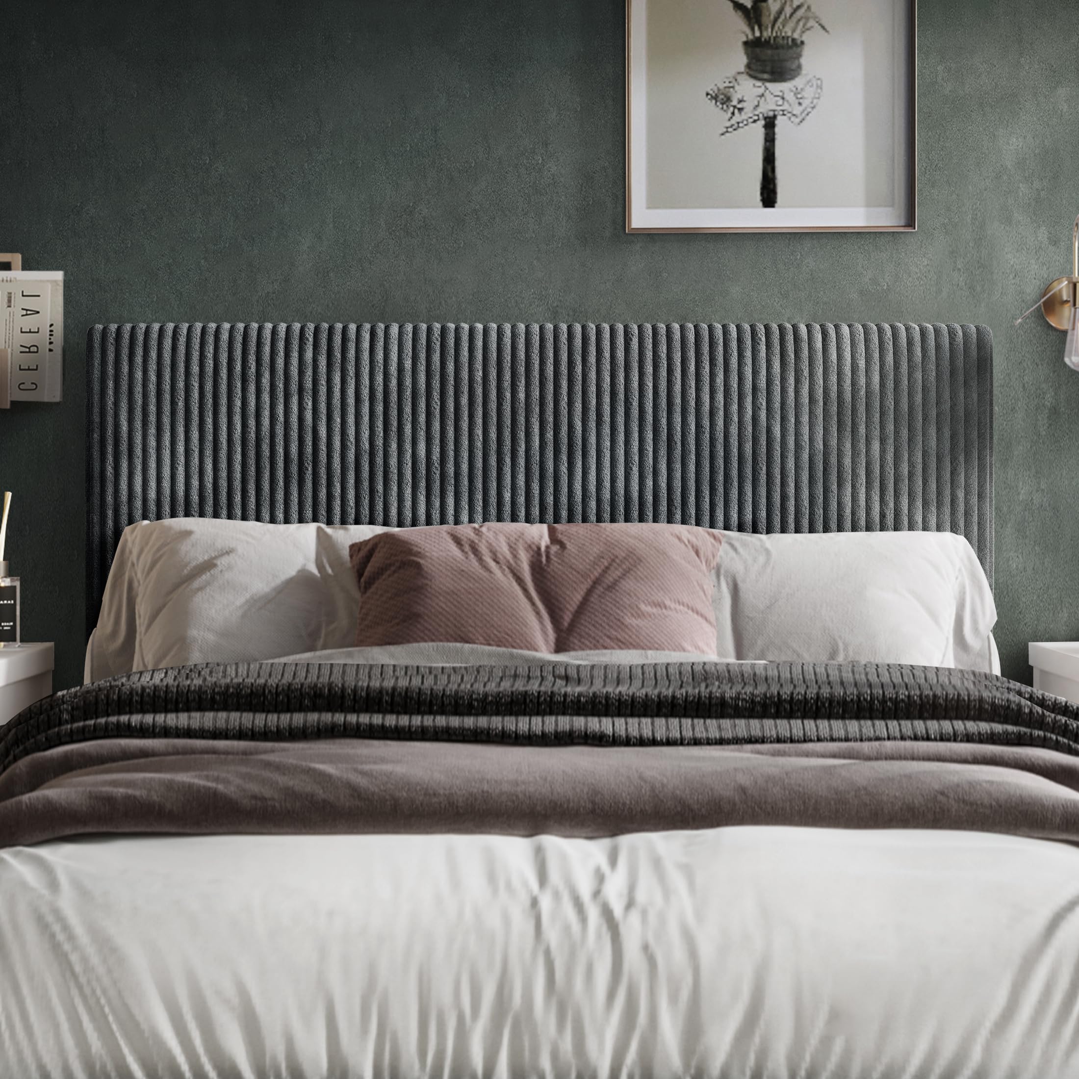 Grey Corduroy Velvet Queen Headboard