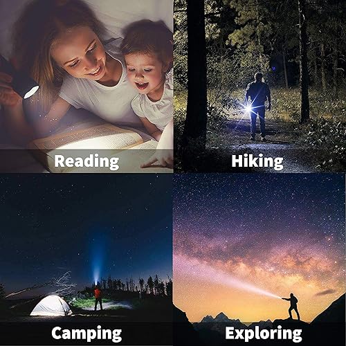 Miniatura 7 de Paquete de 8 linternas LED de mano de emergencia, enfoque ajustable, resistente al agua con 5 modos, la mejor linterna táctica para huracanes,