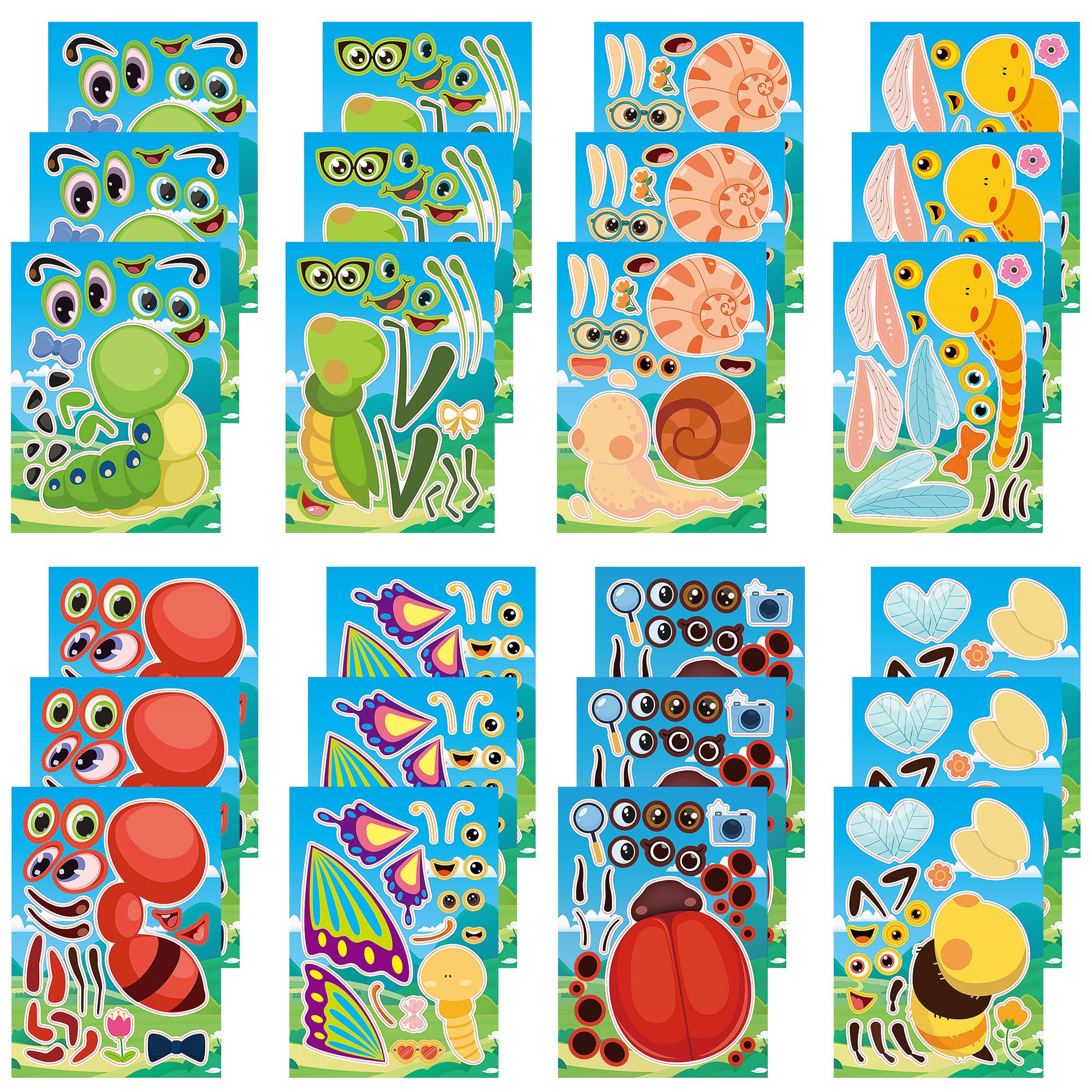DorguaMake Your Own Insects Stickers, Make-a-Face Stickers, Ants Caterpillars Ladybugs Bees DIY Craft Stickers, Make Your Own Stickers for Kids Birthday Gift Party Favors, 8 Designs 24 Sheets