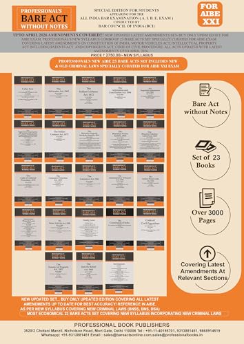 NEW SYLLABUS PROFESSIONAL'S AIBE 23 Bare Acts set without Notes, ...