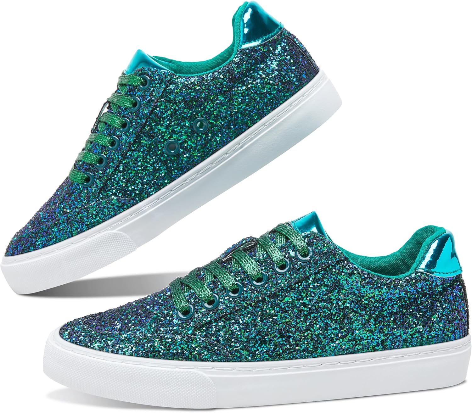 Jeekopeg Glitter Sparkly Fashion Sneakers Shoes Shiny Casual Shoes Bling Sequin Concert Low Cut Lace up Shoes