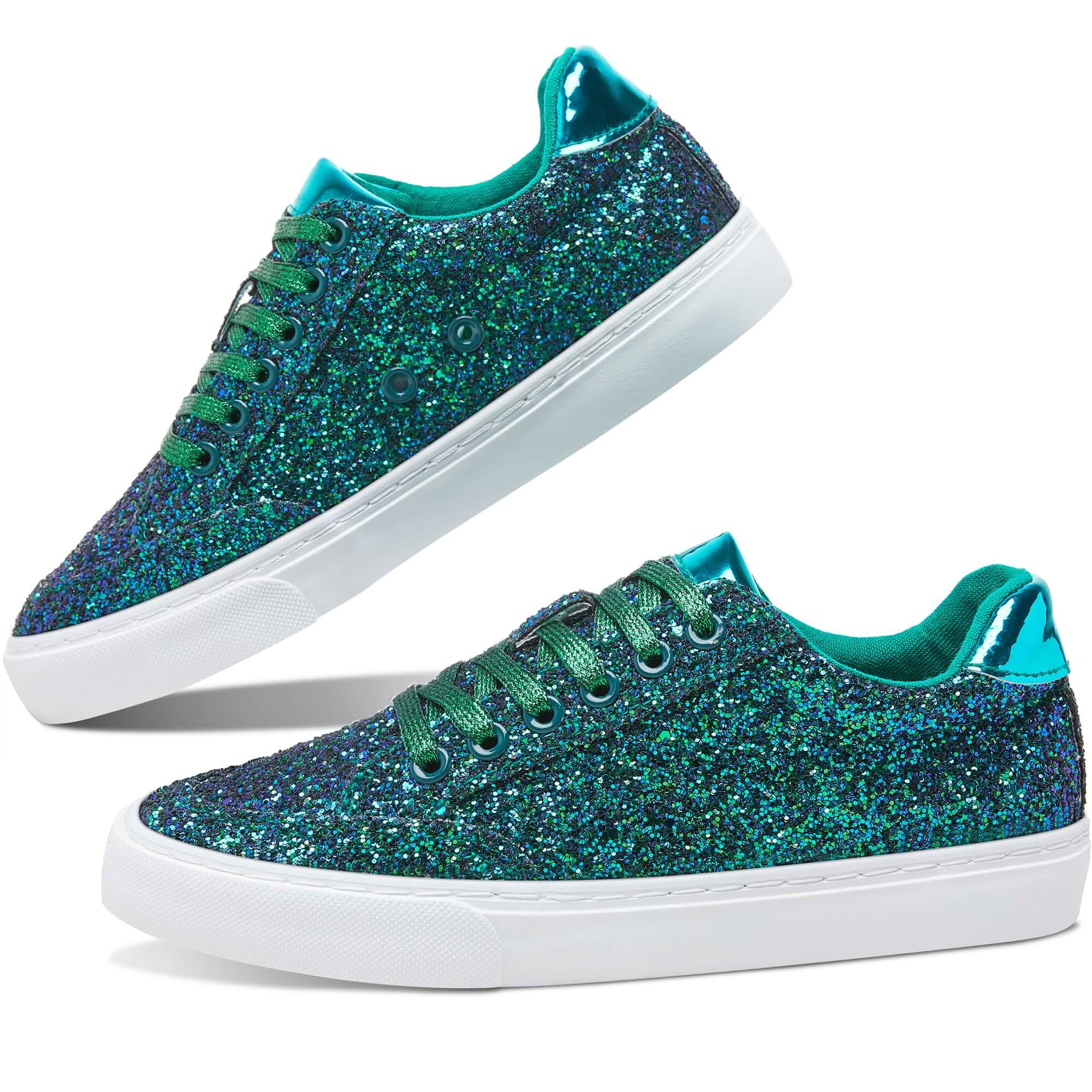 Jeekopeg Glitter Sparkly Fashion Sneakers Shoes Shiny Casual Shoes Bling Sequin Concert Low Cut Lace up Shoes