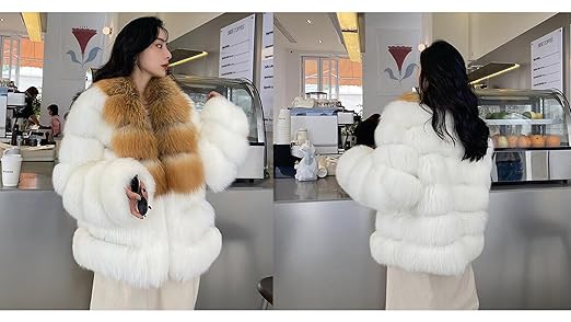 Denny&Dora 2022 Winter Warm Overcoat Women's Red Fox Fur Collar