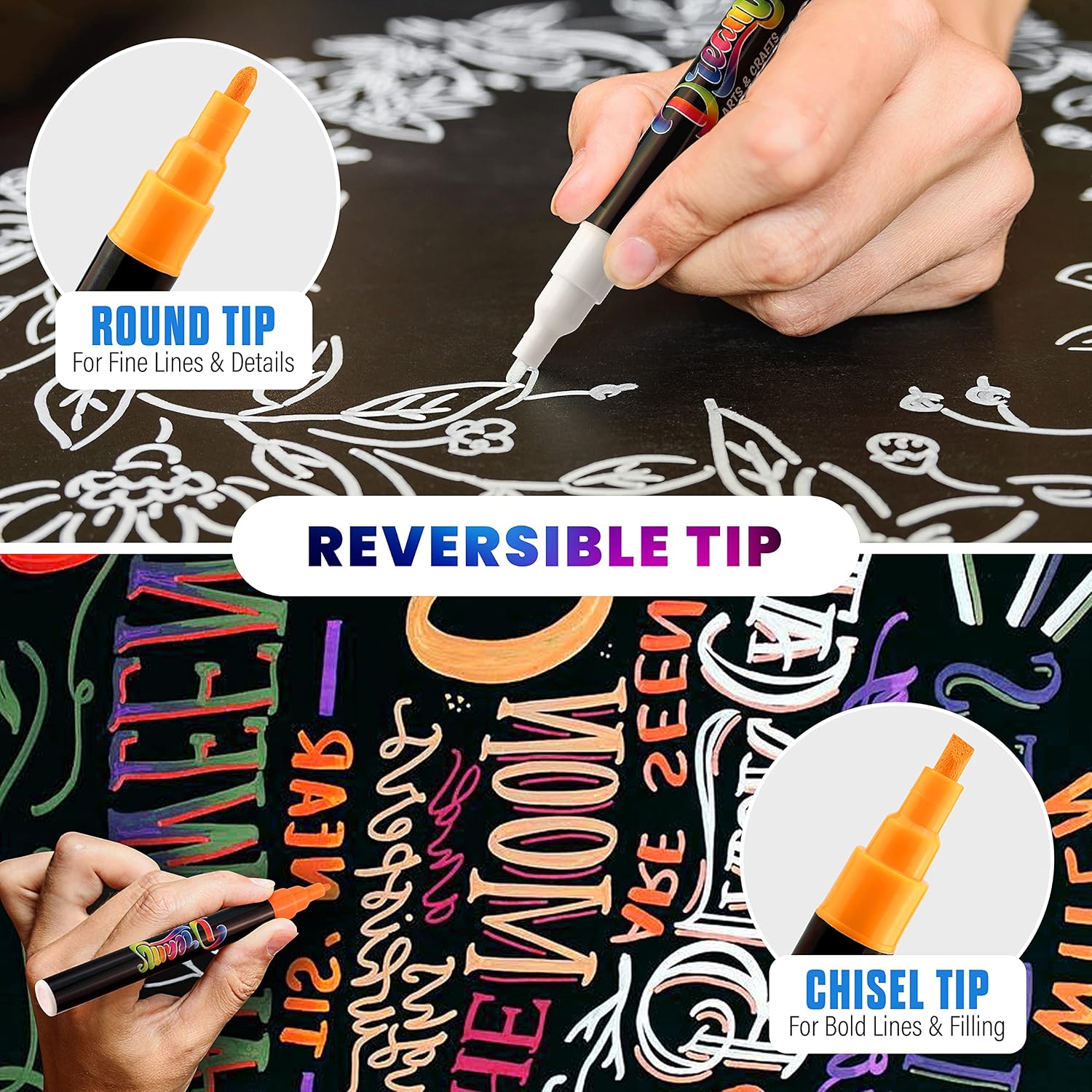 The Glowhouse Premium Chalk Markers Fine Tip Neon Liquid Chalk Pens 3mm Washable Window Markers Set of 8 Pens - Image 5