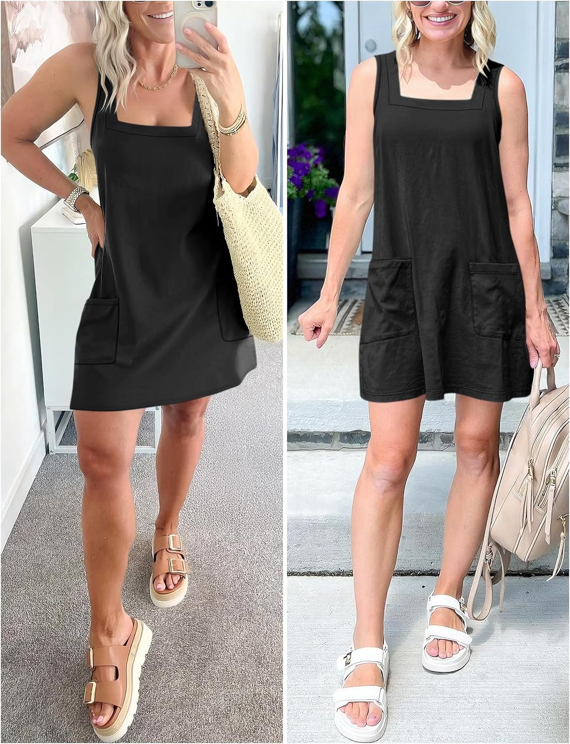 ANRABESS Womens Summer Tank Dress Square Neck Sleeveless Mini Sundress with Pocket 2026 Casual Floral Beach Vacation Outfits - Image 5