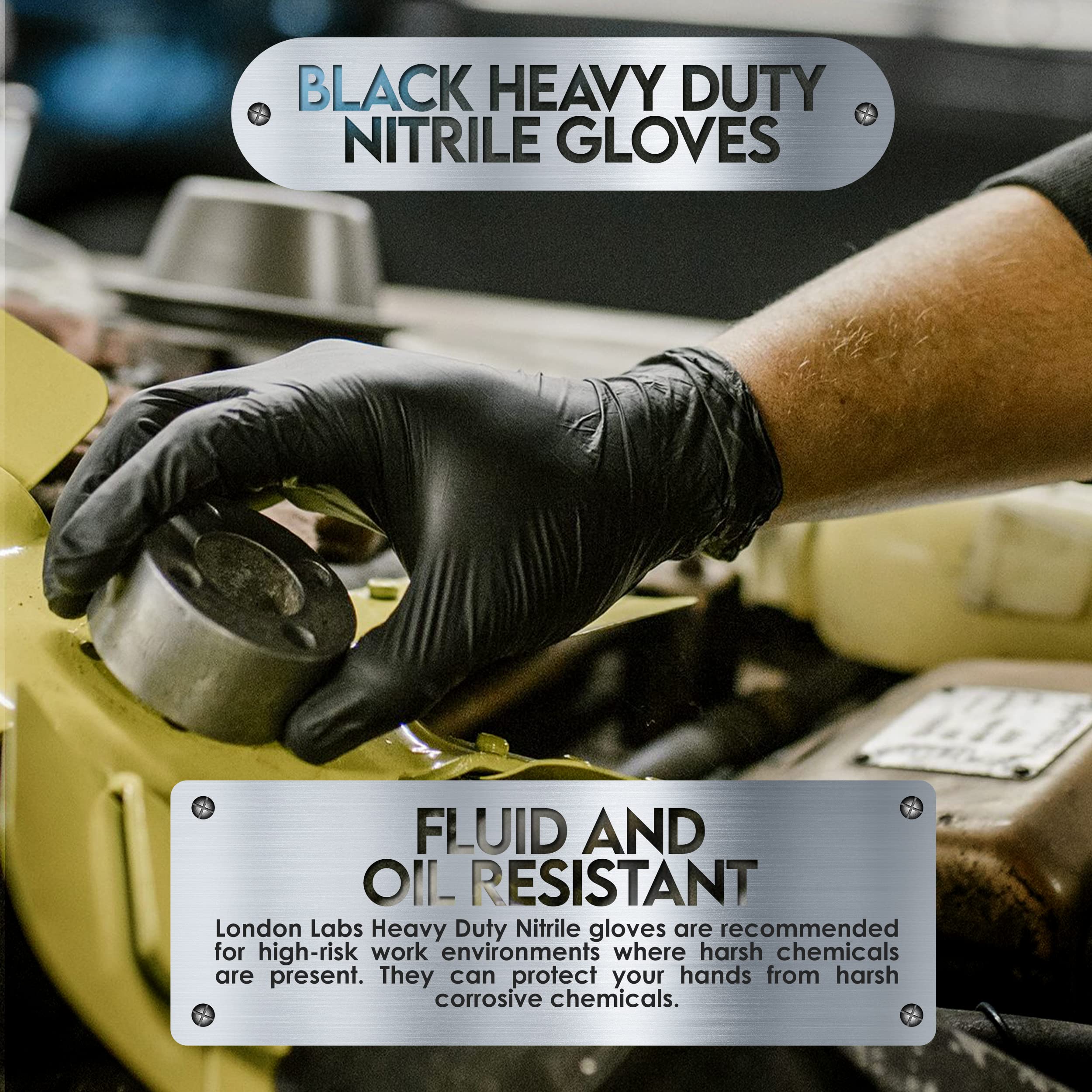 London Labs Heavy Duty 6 Mil Black Nitrile Gloves - Disposable, Latex & Powder Free | Mechanic, Food Prep & Tattoo | Rubber Gloves for Cooking, Cleaning & Household |Bulk Case of (1000)