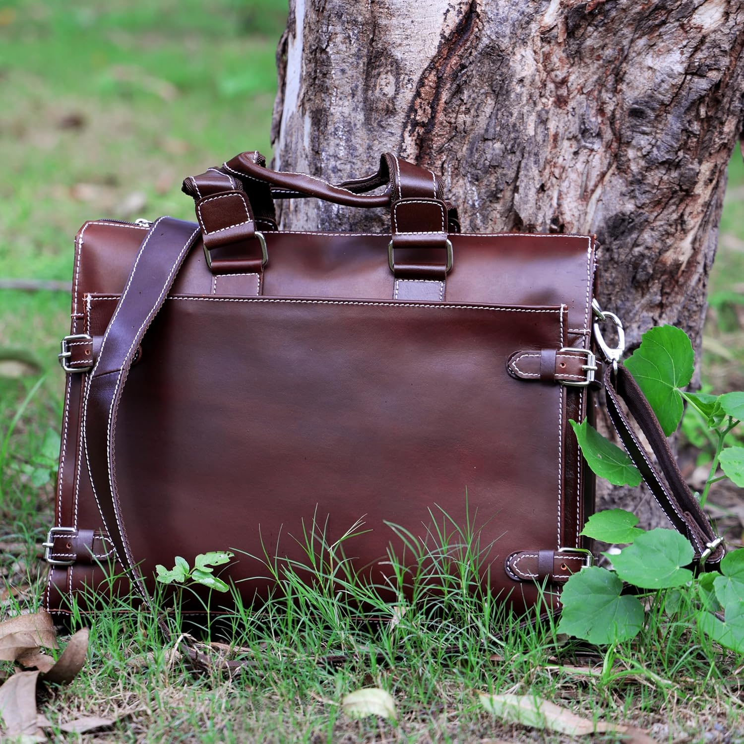 Leather Laptop Briefcase for Men - Classic Brown, 3 Zipper Pockets, 2 Spacious Compartments, Fits 16-inch Laptop (16x12x4 inches) - Image 7