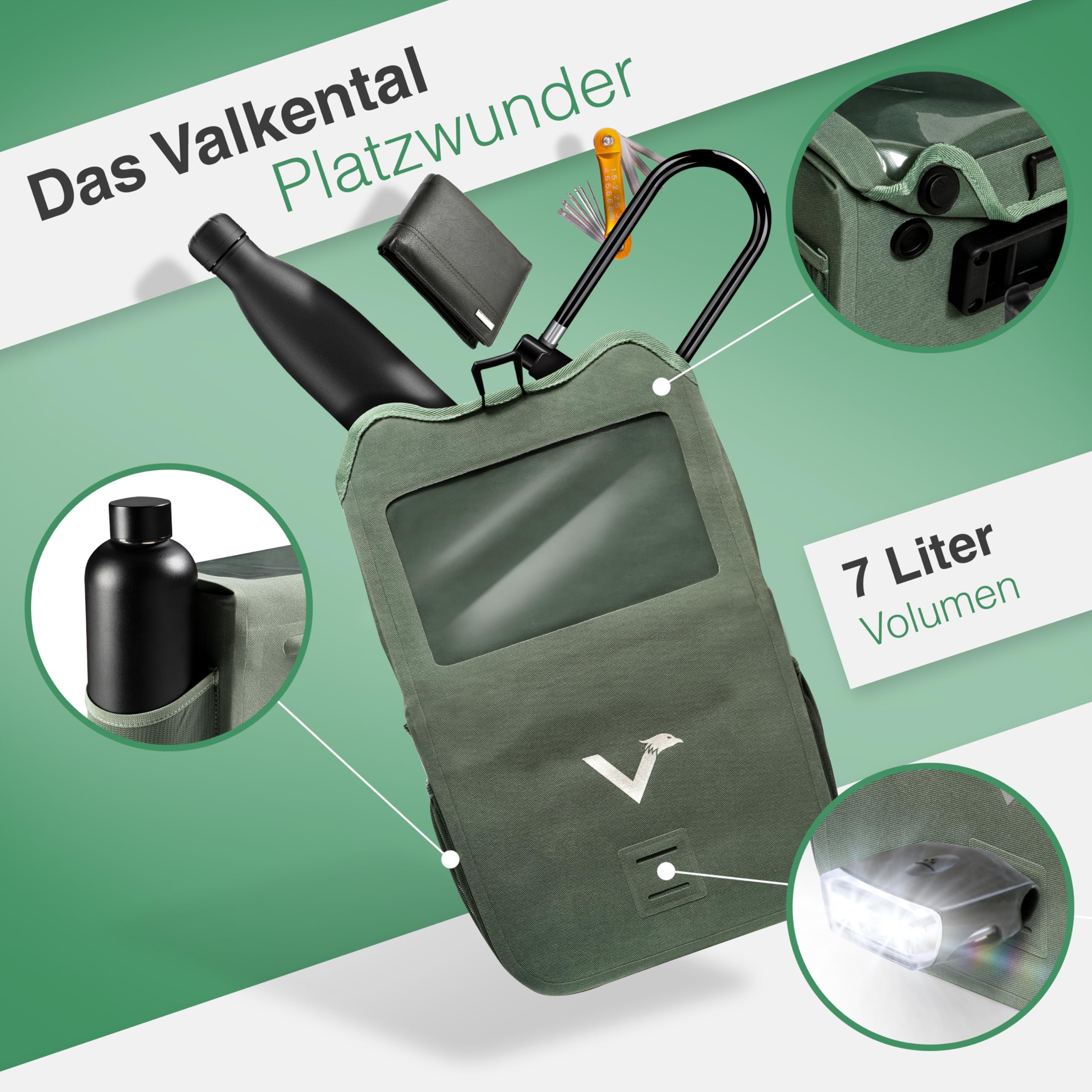 Borsa Da Manubrio Impermeabile Valkental - 7L Con Chiusura Magnetica | Compatibile Klickfix - Foto 10