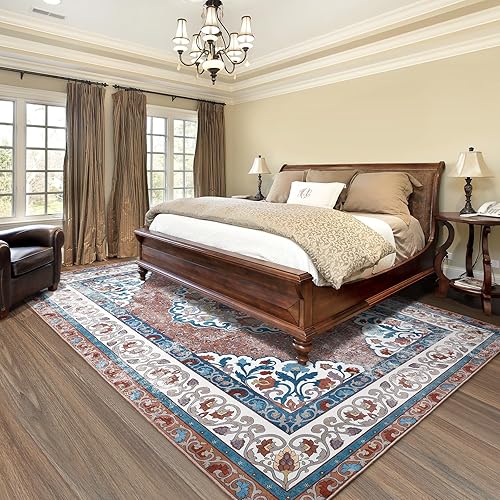 Miniatura 4 de Chicrug Alfombras de área de 6 x 9 pies para sala de estar, alfombras rojas de espuma viscoelástica para dormitorio, estampado de medallón floral