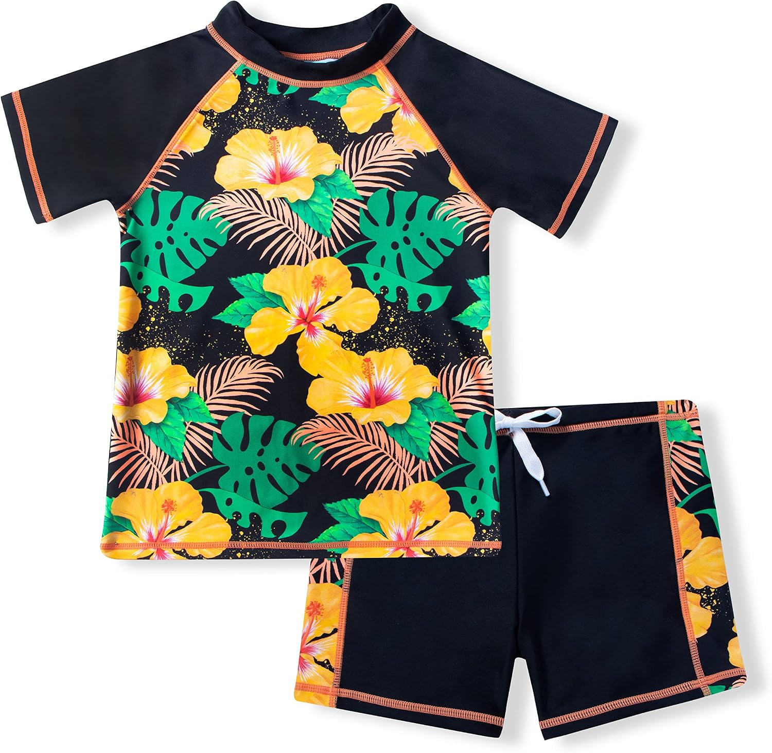 Sloosh Girl's UPF50+Two Piece Rash Guard Swimsuit, UV Sun Protection Sunsuit, Quick Dry Short Sleeve Rashguard Set for Kid