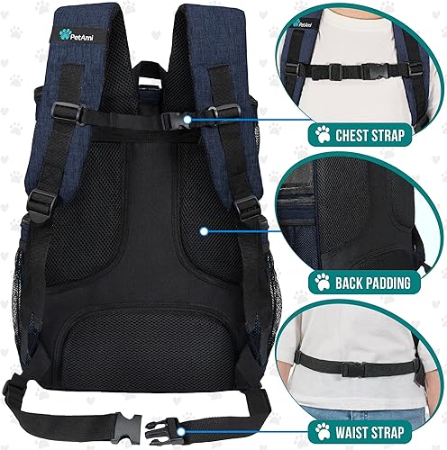 Miniatura 4 de PetAmi - Mochila para perros y gatos pequeños  Aprobado por aerolínea  Entrada ventilada de 4 vías, seguridad y soporte suave de espalda  Plegable