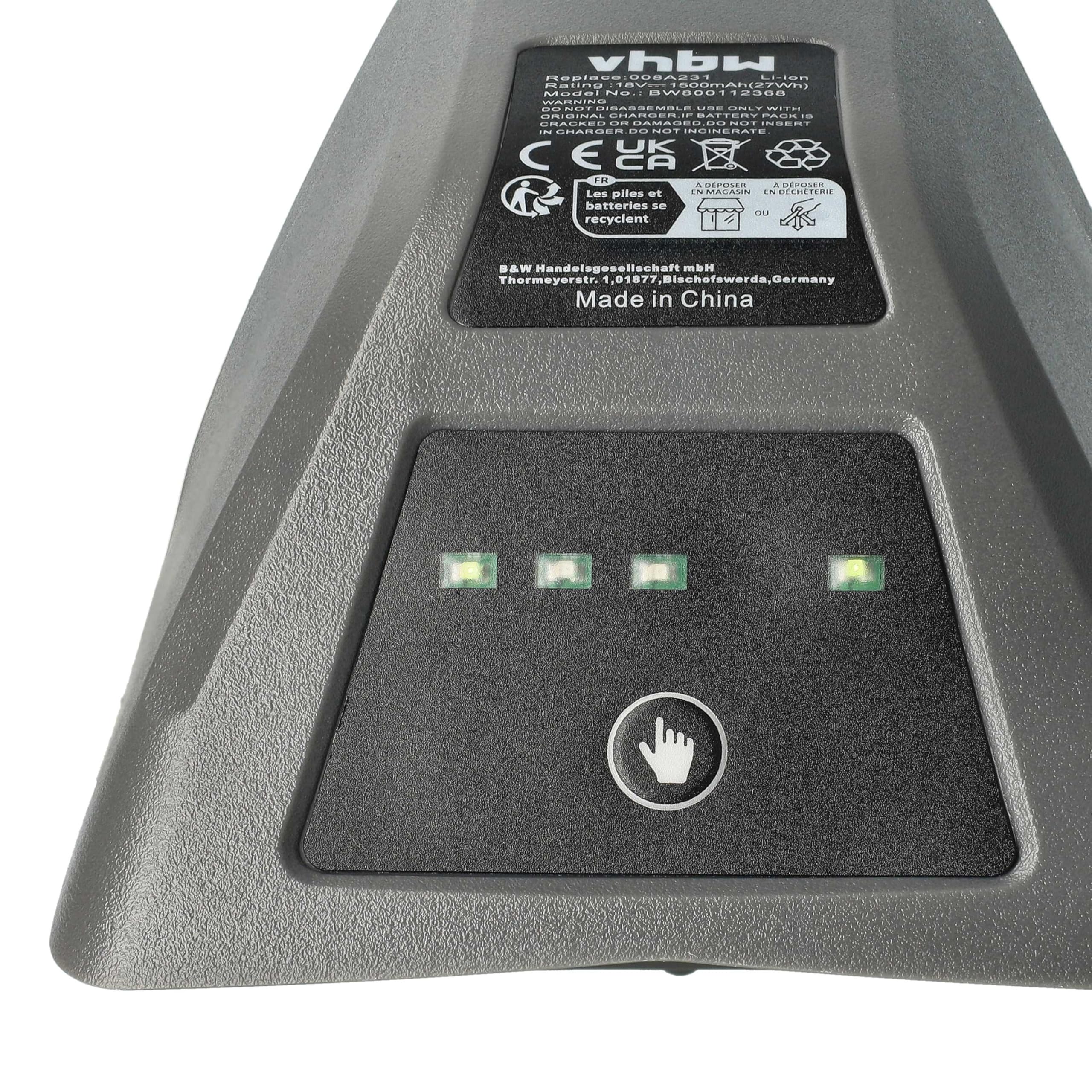 vhbw Akumulator kompatybilny z Gardena 8025-20 Comfort wąż ścienny 35 roll-up Automatic Li – zamiennik do 008A231 (1500 mAh, litowo-jonowy, 18 V)