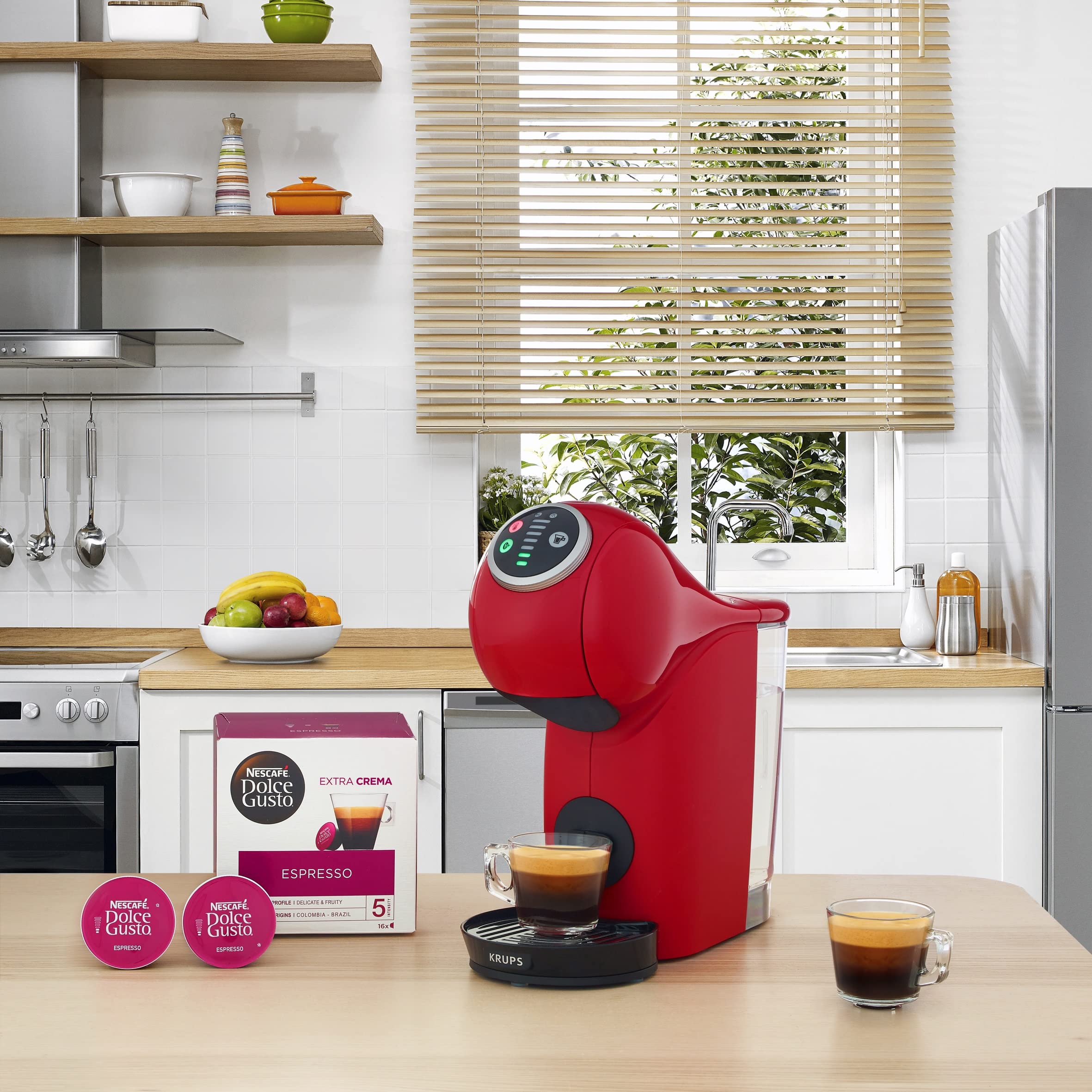 Krups Genio S Basic - Cafetera de cápsulas, capacidad 0.8 L, bebidas frías o calientes, modo Eco, pantalla táctil, 4 ajustes temperatura, compatible con Nescafé Dolce gusto, Pack 48 cápsulas