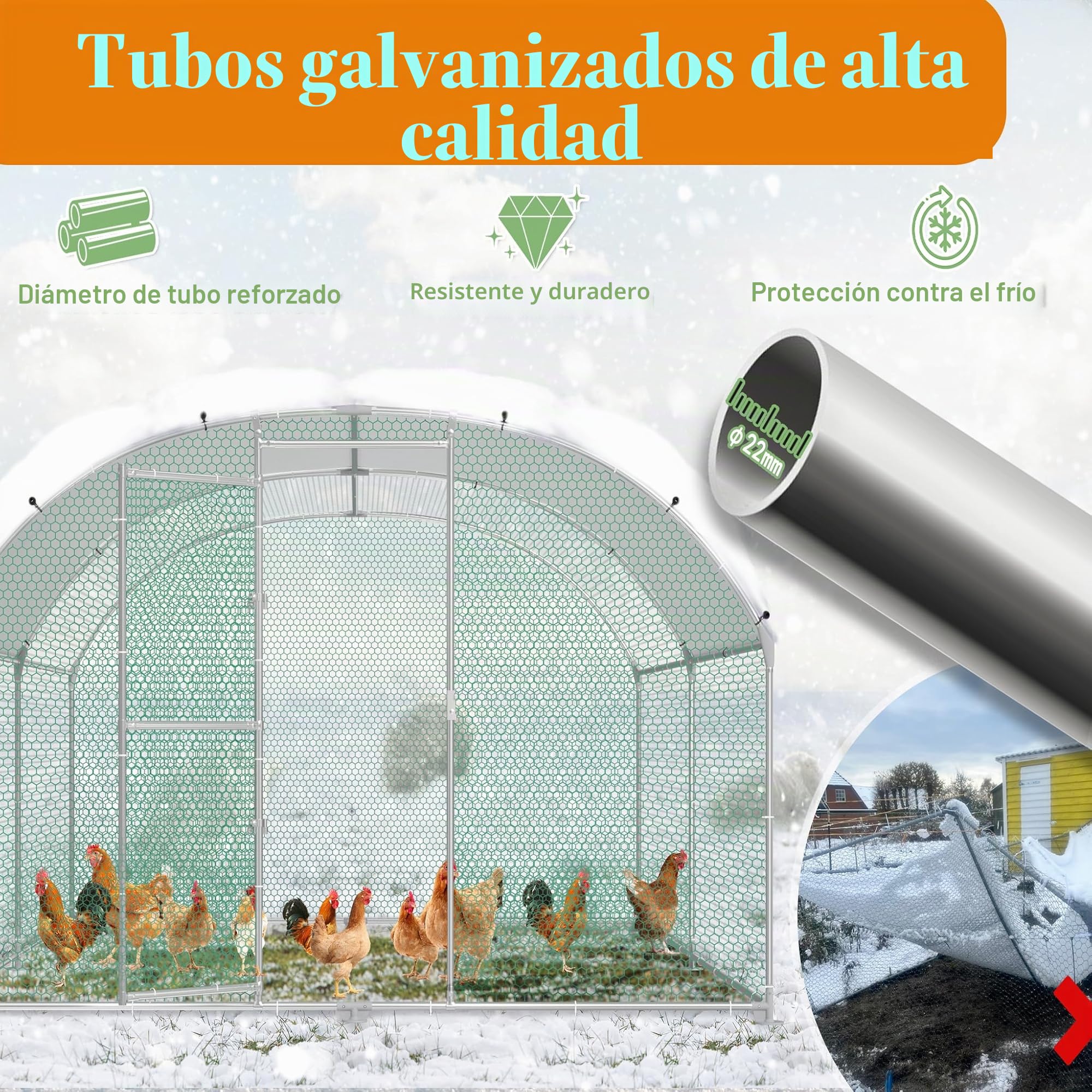 HENGMEI Gallinero 300x200x200cm Acero galvanizado Jaula para gallinas con techo de PE Exterior