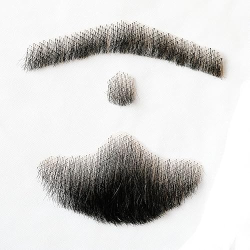 Justin Happy Bigotes falsos de cabello humano a base de encaje barba falsa negro bigote falso pelo falso bigote realista disfraz de cabra falso para