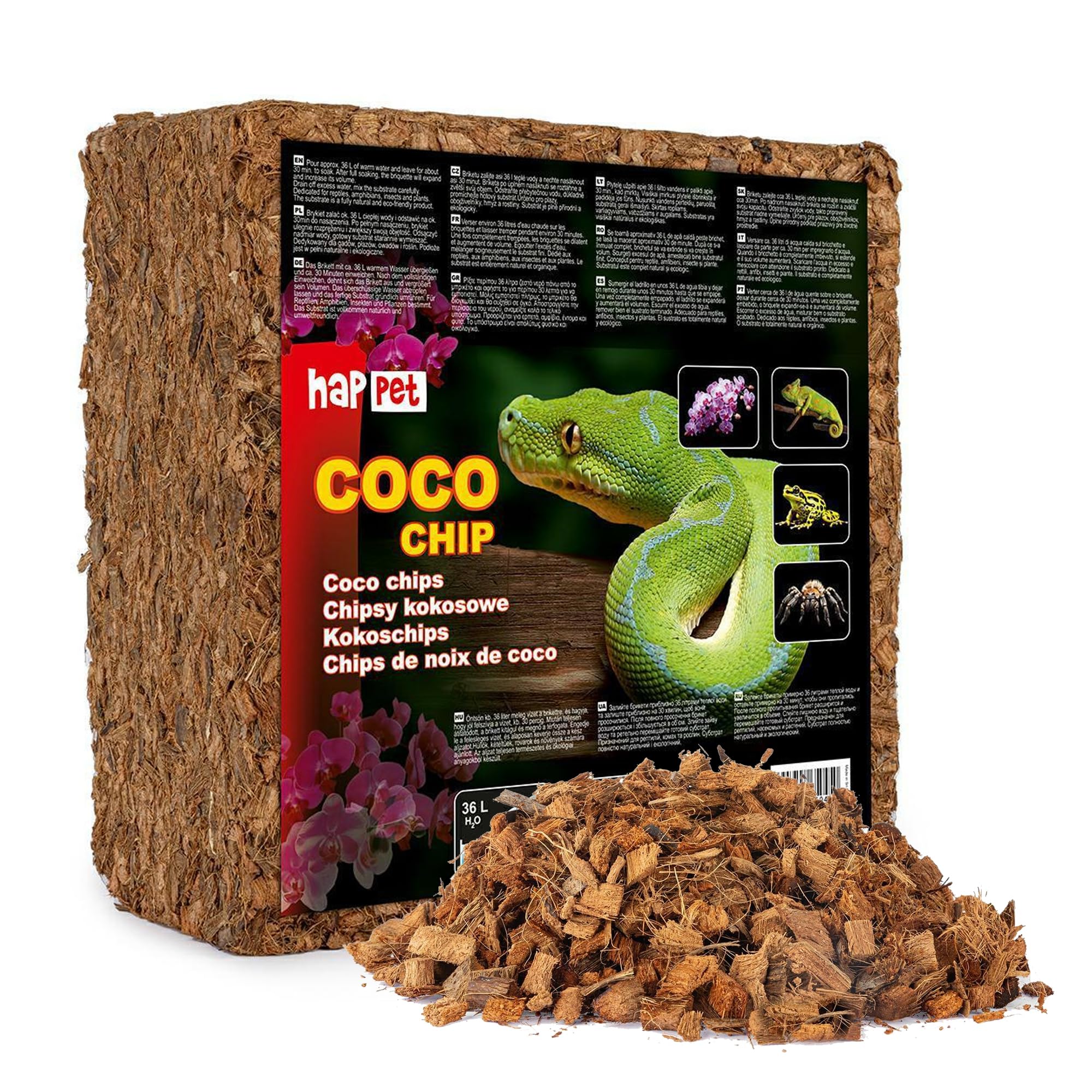 HAPPET Substrat en croustilles de noix de coco 4,5 kg pour reptiles amphibiens plantes tropicales