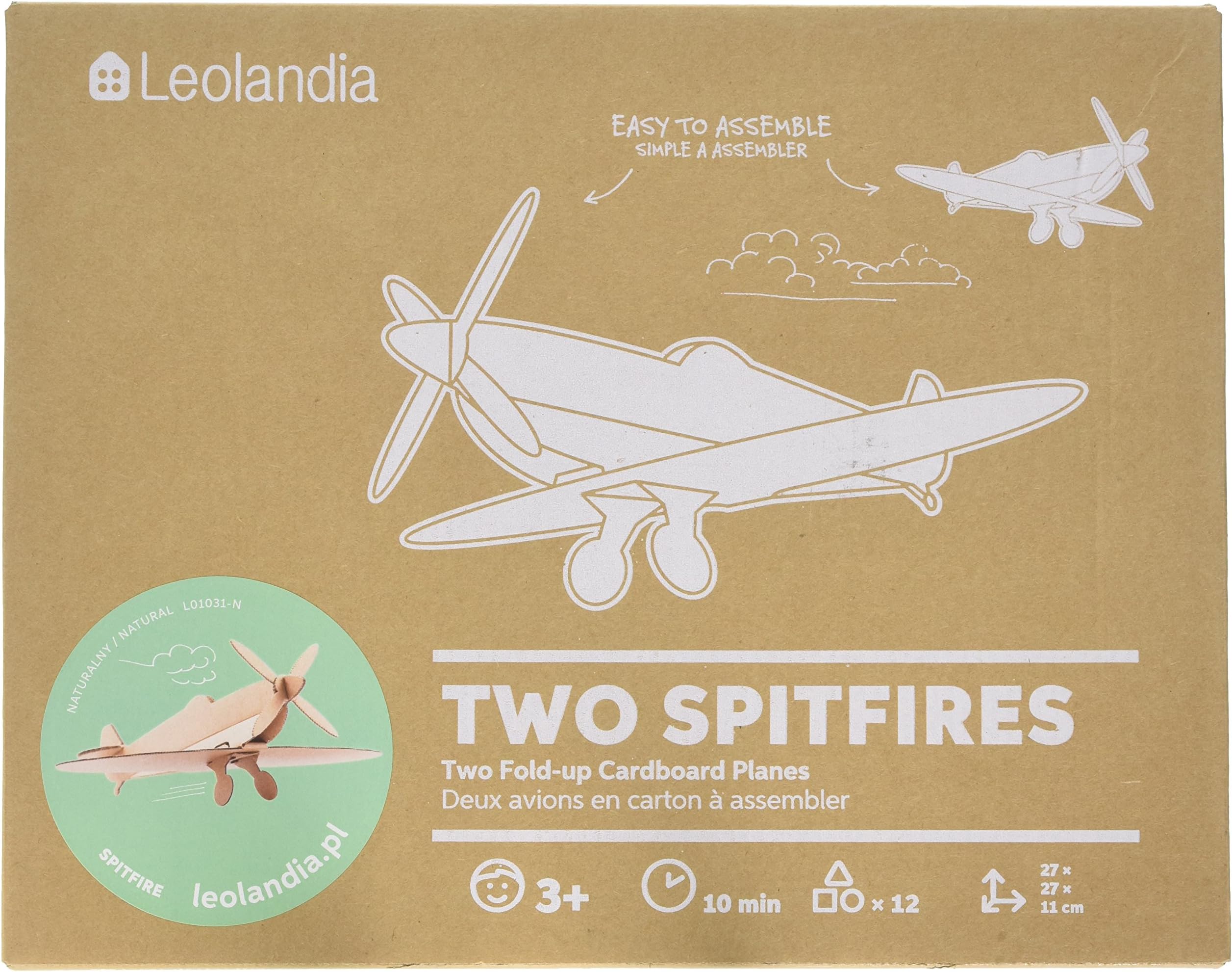 Two Spitfires Creative DIY Cardboard Airplane Model, Natural