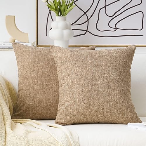 Home Brilliant - Fundas de almohada de lino (2 unidades), (Natural linen), 18" x 18"