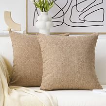 Home Brilliant 2 Pack Lined Linen Euro Sham Decorative Pillow Covers Cushion Covers for Kids, 55x55 cm 22 inch, Natrual Linen