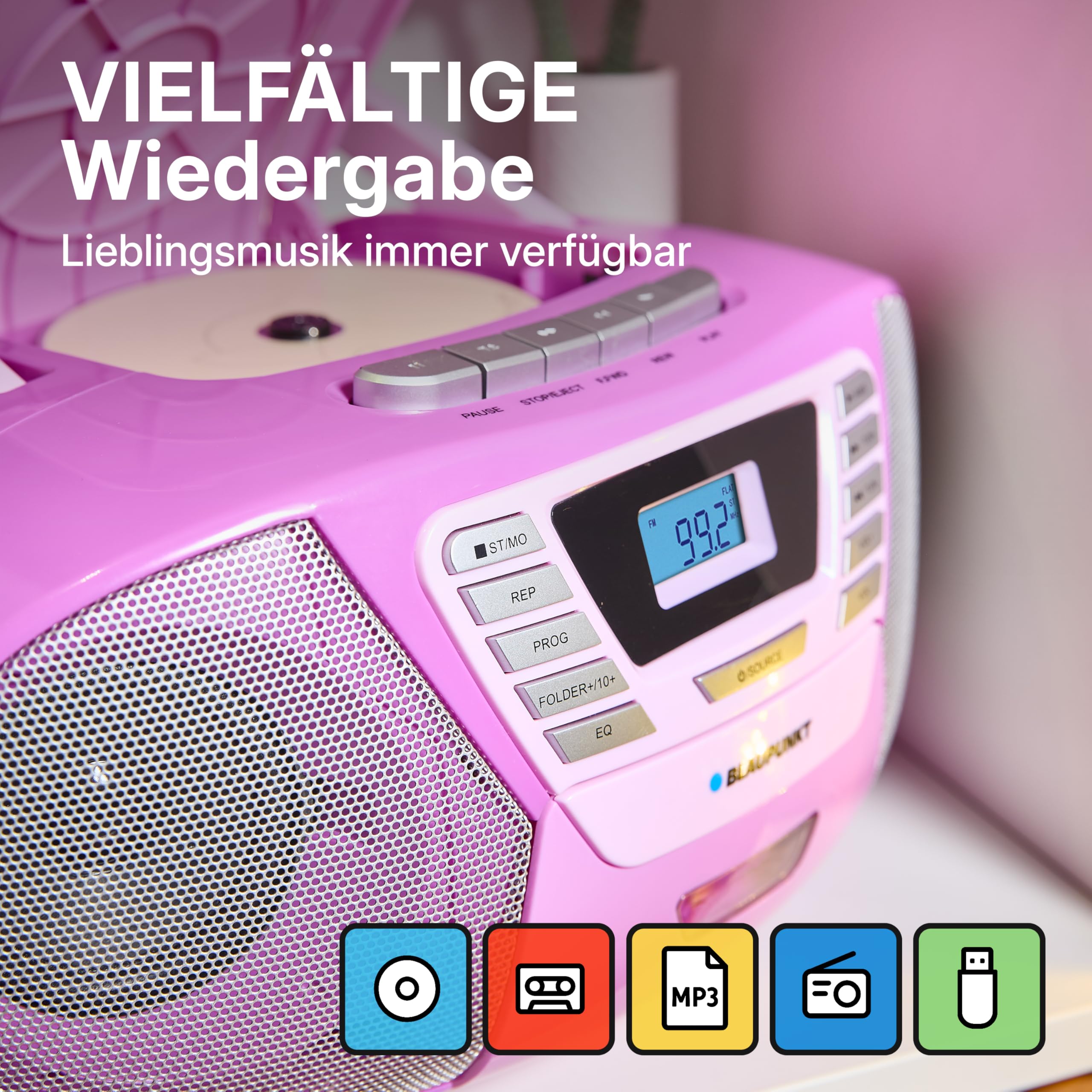 Blaupunkt B 120 tragbarer CD-Player mit Bluetooth | Kassettenrekorder | Hörbuch Funktion | USB | Aux In | PLL UKW Radio | Flieder