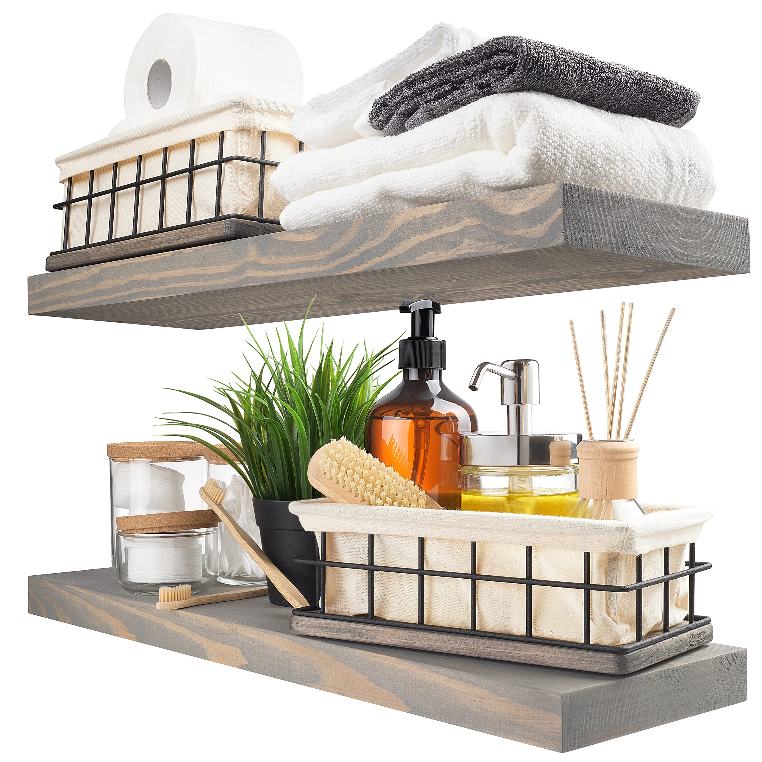 Buy BAOBAB Wood Floating Shelves Set of 2 Rustic Wall Shelf