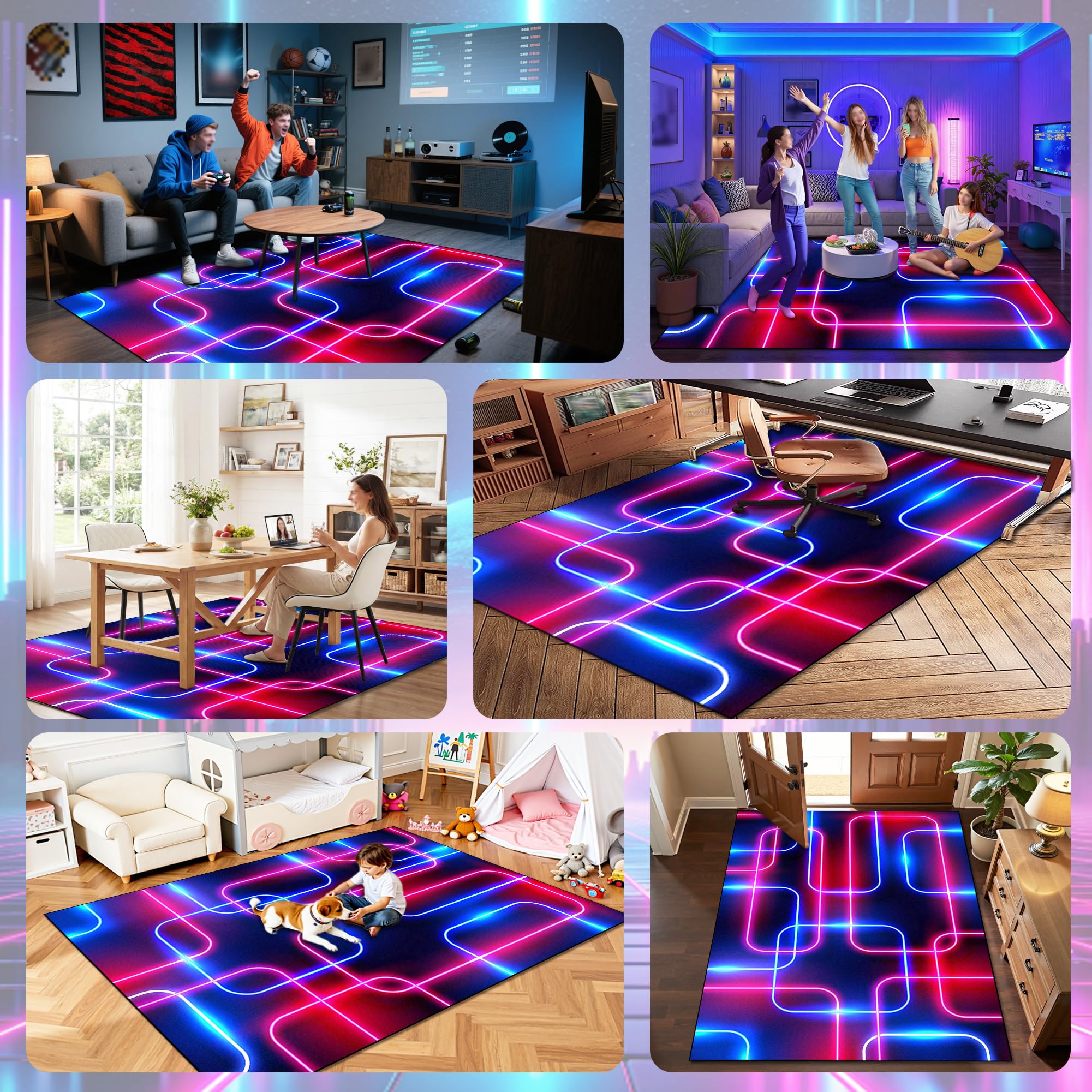 Tapis Chambre Ado Gamer Tapis Garçons Tapis Sol Gaming Deco Géométrique 110x150cm/43.31x59.06inch Tapis De Salon et Chambre Moderne Antidérapant Tapis de Sol Esports Tapis pour Zone de Jeu