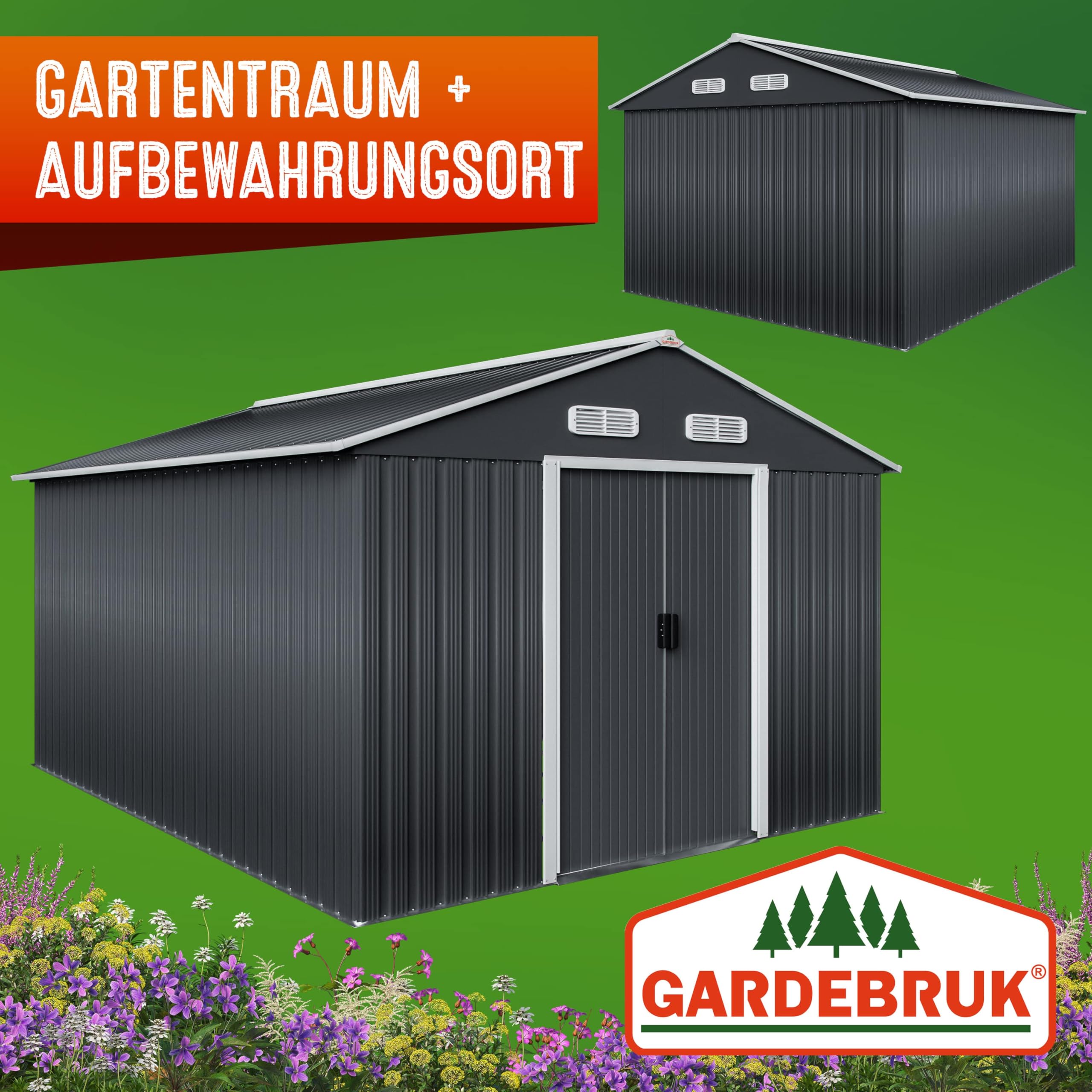 GARDEBRUK® XXXL Metall Gerätehaus 8m² 315x260x180cm Schiebetür Anthrazit Geräteschuppen