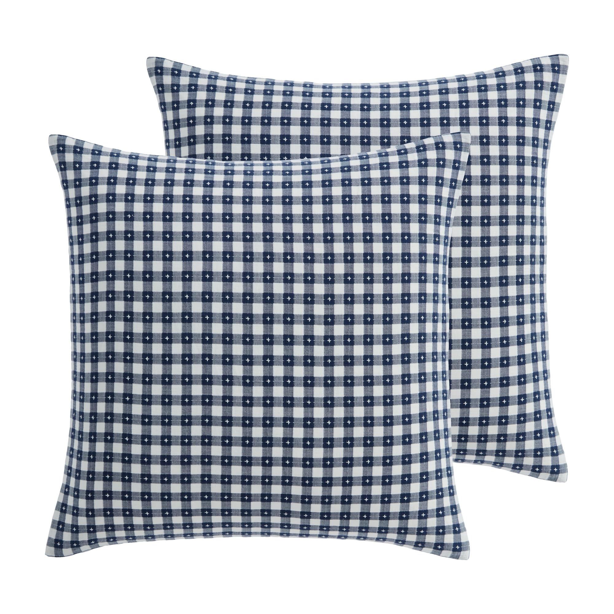 Levtex Home - Camden Gingham Stitch Euro Sham Set of 2 - Textured Gingham - Reversible - Cotton - Tie Closure Back - Pillow Inserts Not Included
