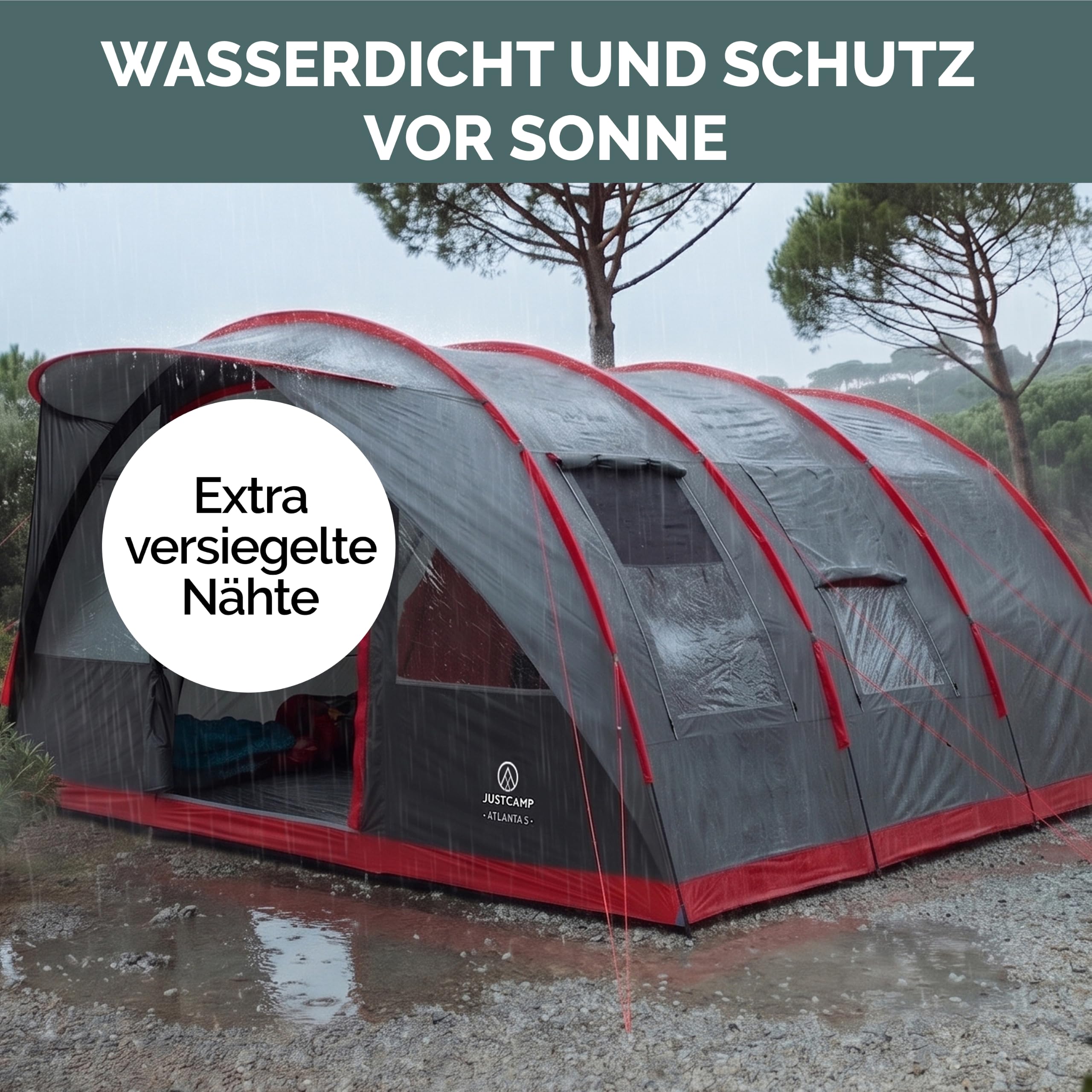 JUSTCAMP Atlanta 3-7 Personen Familienzelt Tunnelzelt mit Stehhöhe wasserdicht Campingzelt