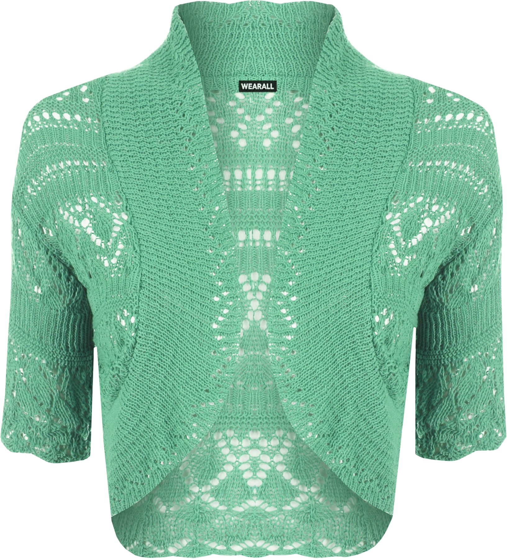Wearall Women's Mint Crochet Knitted Short Sleeve Bolero Cardigan Top Shrug - 16-18