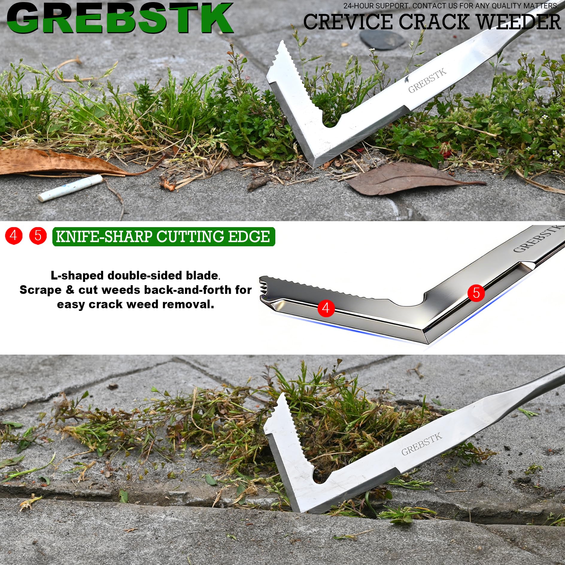 GREBSTK Herramienta de deshierbe manual de acero inoxidable para grietas, herramienta de jardinería
