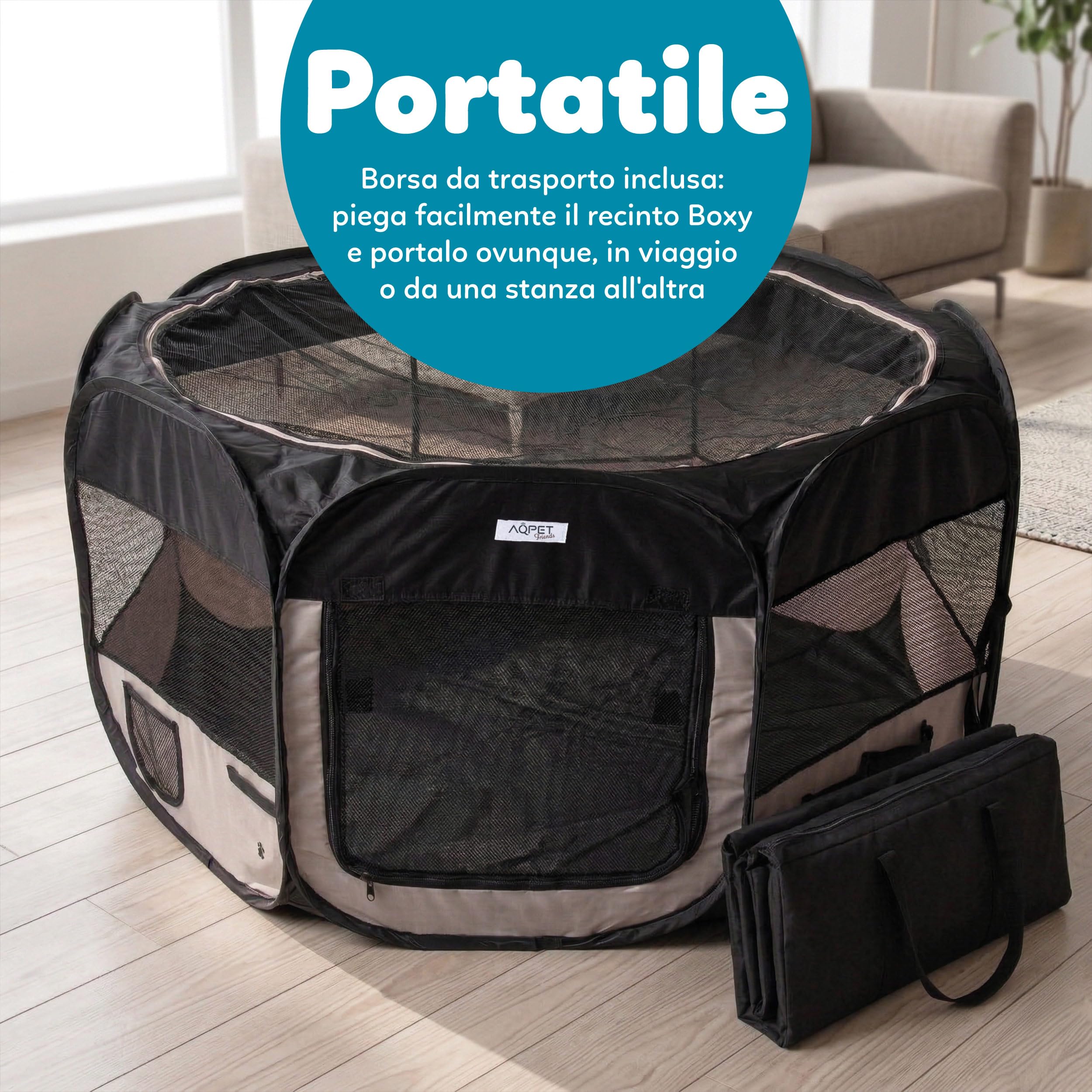 AQPET Box per Animali Cani e Gatti Cuccioli recinto Pieghevole Tessuto Impermeabile (Nero, Nero)