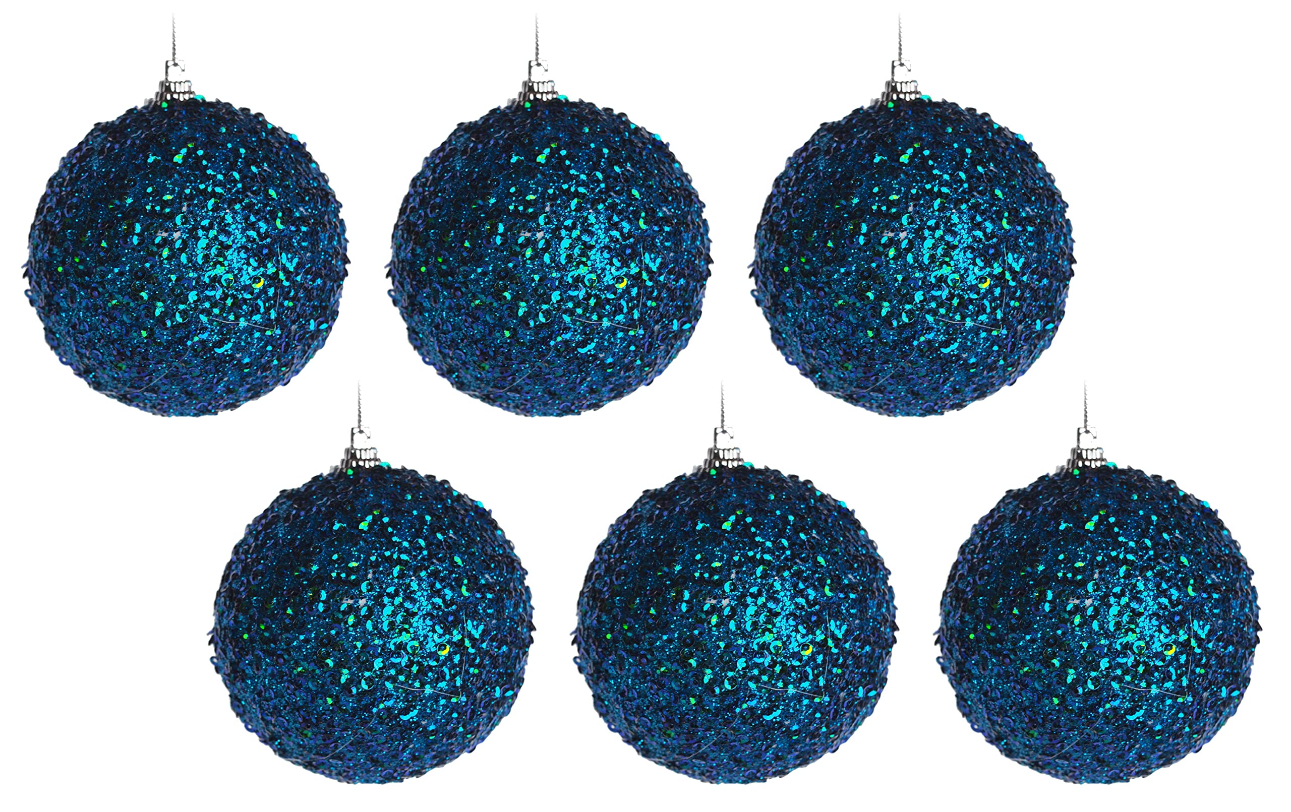 Cobalt Blue Sequin Encrusted Christmas Tree Bauble Decoration (Set of 6)